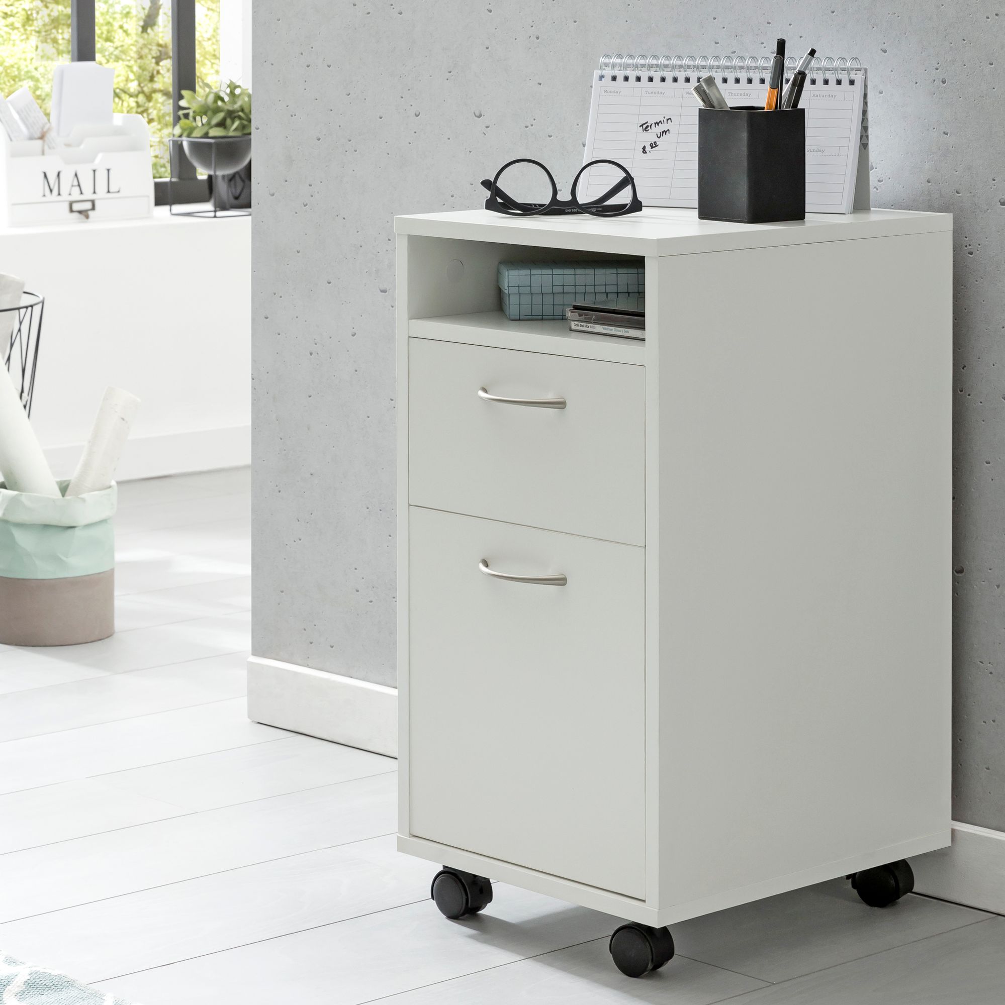 FineBuy Rollcontainer 33x63x38cm Schreibtischcontainer Rollen B&uuml;rocontainer Holz - Bild 1