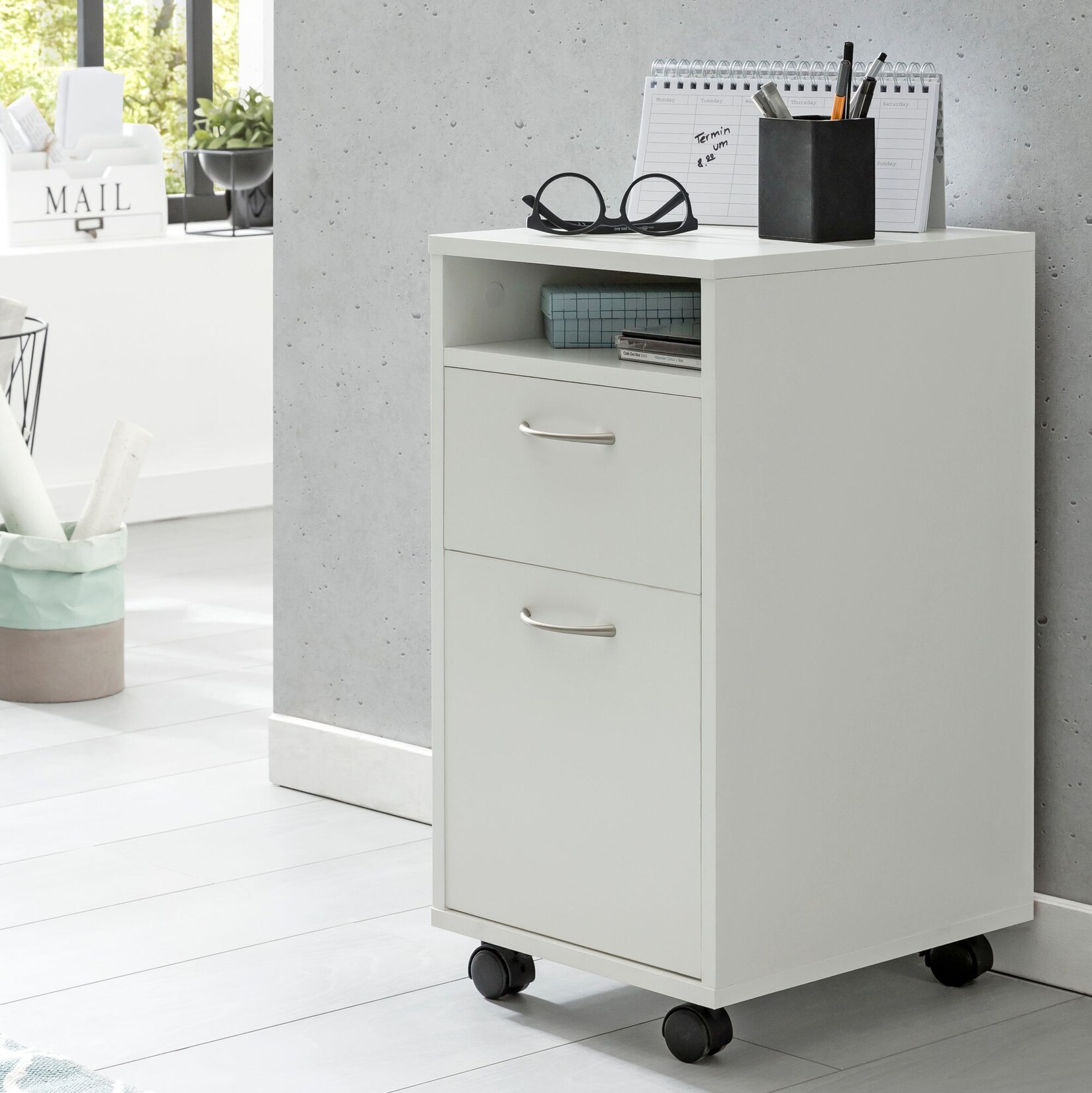 FineBuy Rollcontainer 33x63x38cm Schreibtischcontainer Rollen Bürocontainer Holz