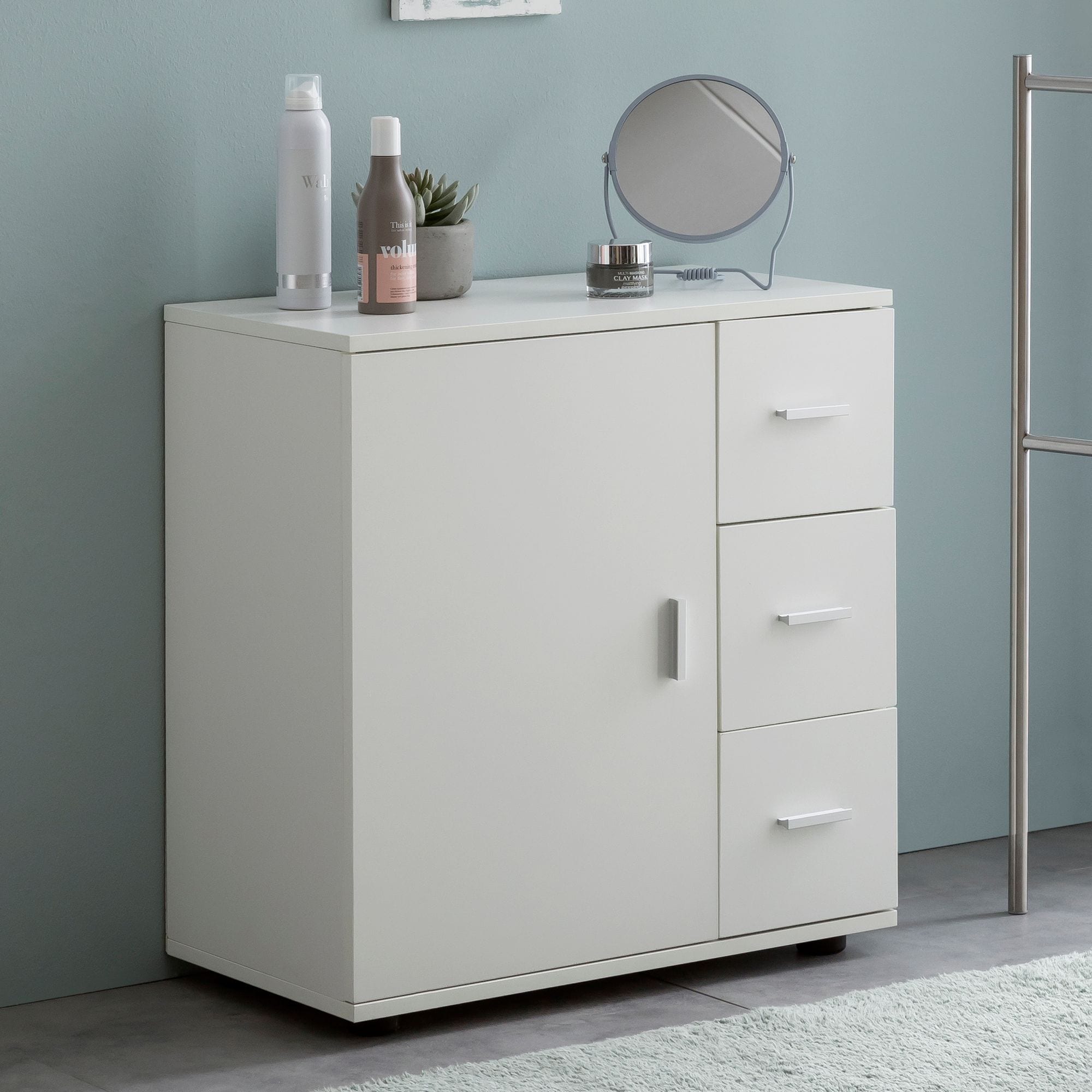 FineBuy Badschrank FB52416 Midischrank Wei&szlig; Badezimmerschrank Matt Kommode - Bild 1