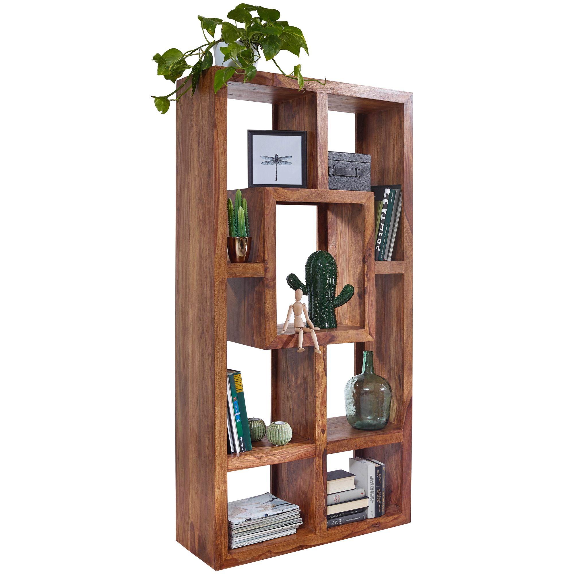 FineBuy Design B&uuml;cherregal Massiv Sheesham 180cm Massivholz Raumteiler Regal - Bild 1