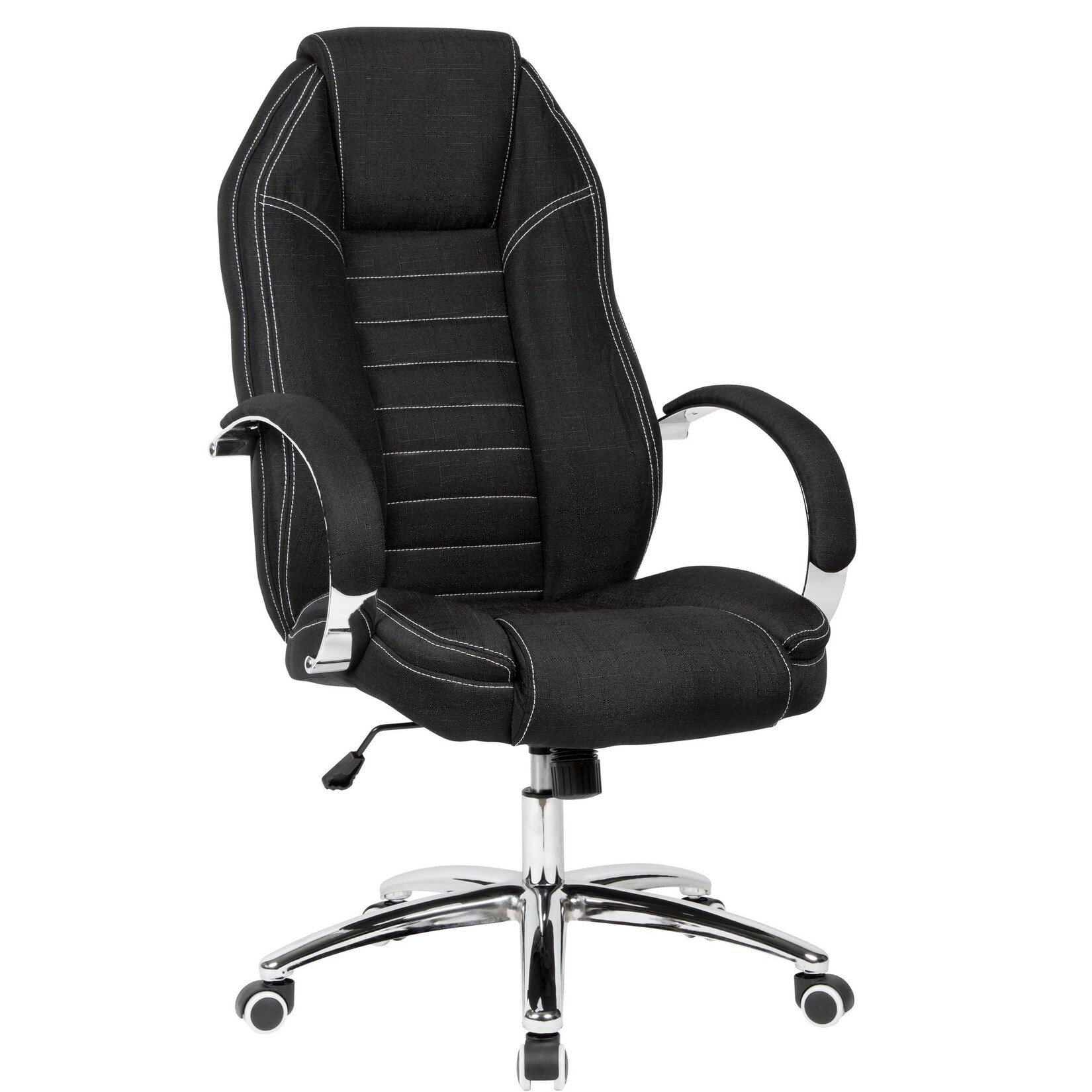FineBuy Drehstuhl Stoff Schwarz Chefsessel Schreibtischstuhl Jeansoptik 120kg | 04250950294172