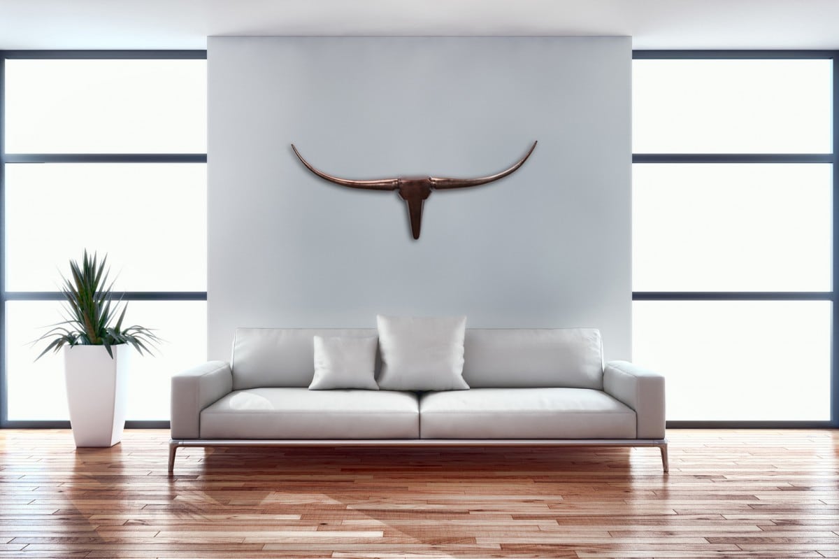 FineBuy Deko Geweih Bull M Aluminium Design H&ouml;rner 100cm Wanddekoration Bronze - Bild 1