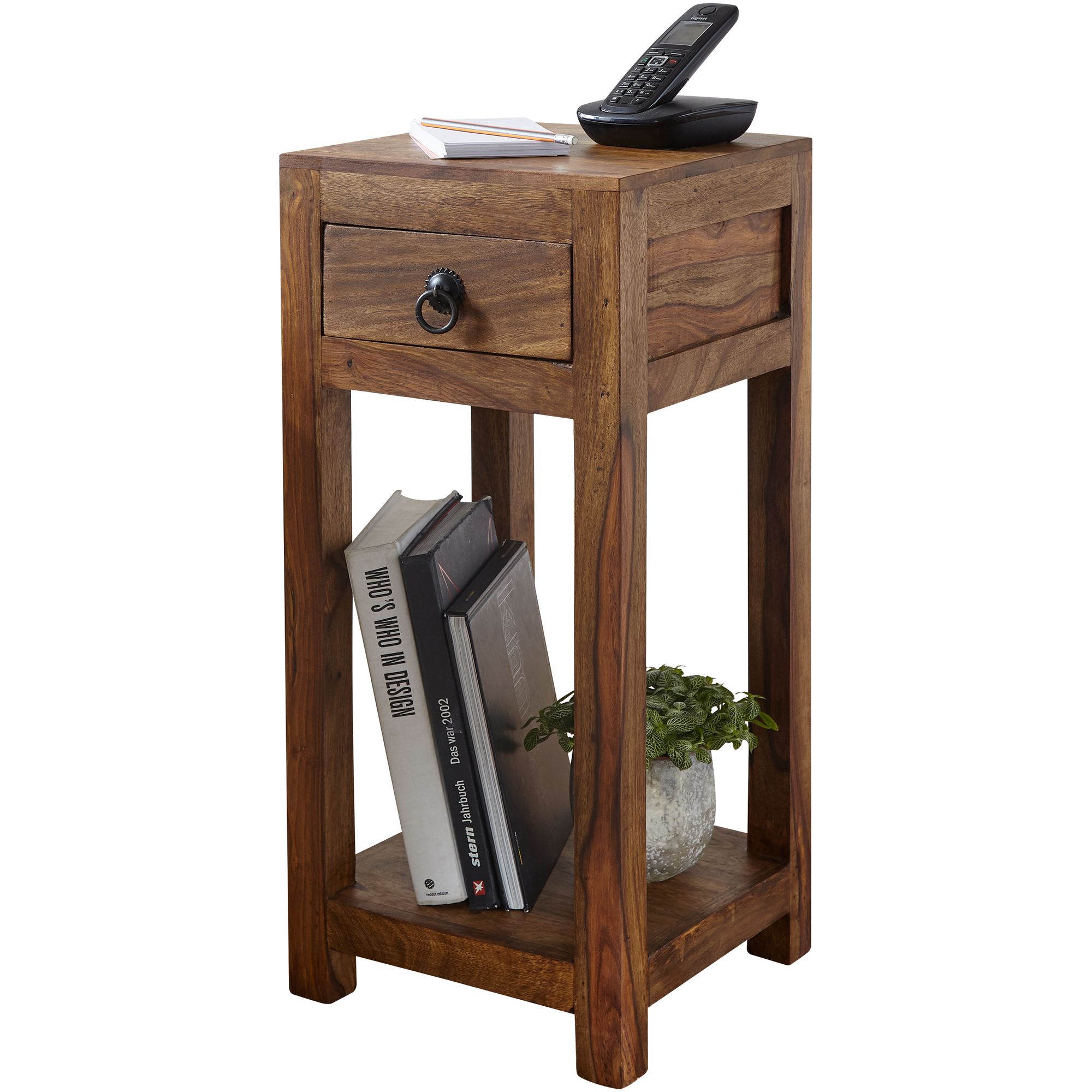 FineBuy Massivholz Beistelltisch Telefontisch 30 x 30 x 68 cm mit Schublade - Bild 1