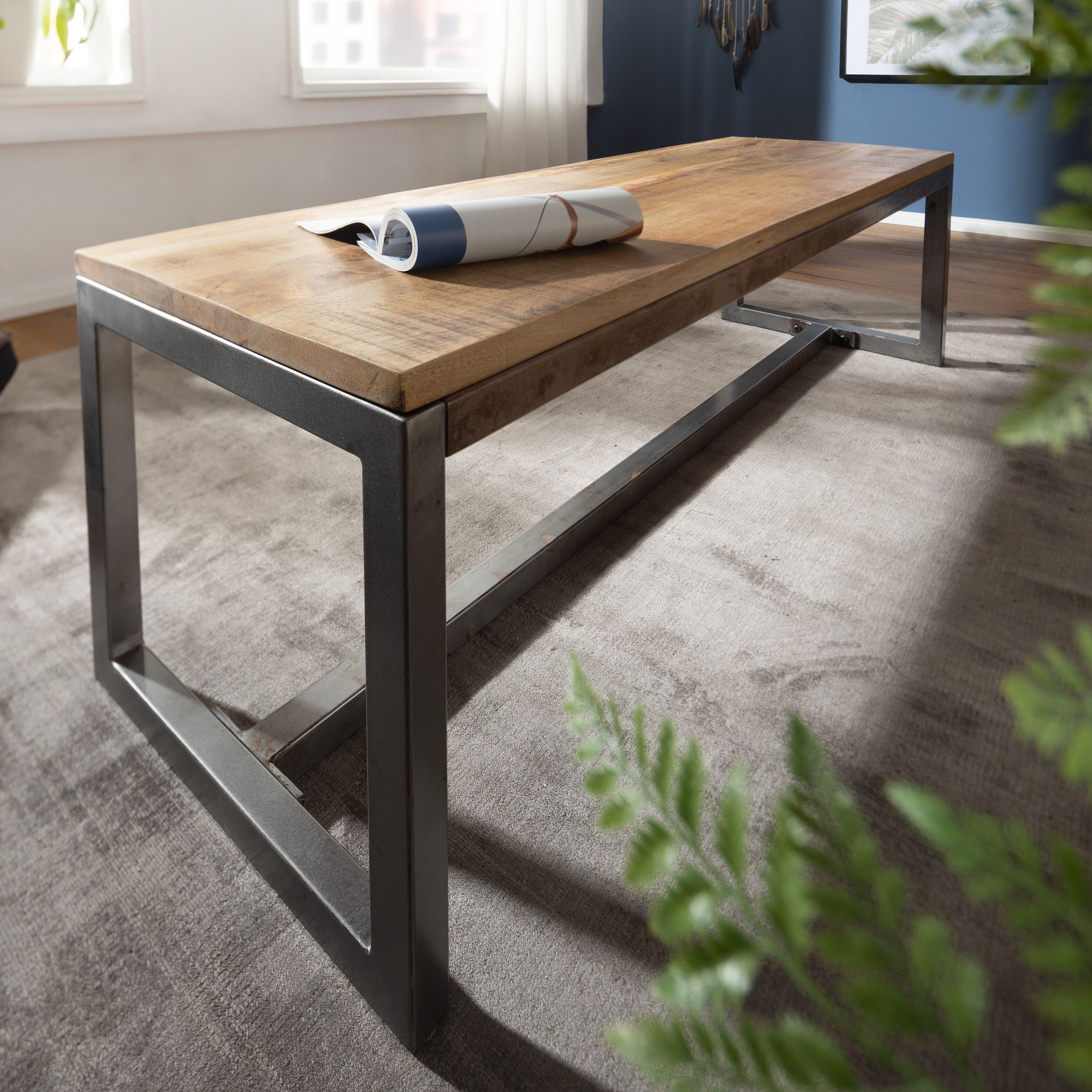 FineBuy Esszimmerbank Mango Massivholz 120x46x45 cm Holzbank Essbank ohne Lehne - Bild 1