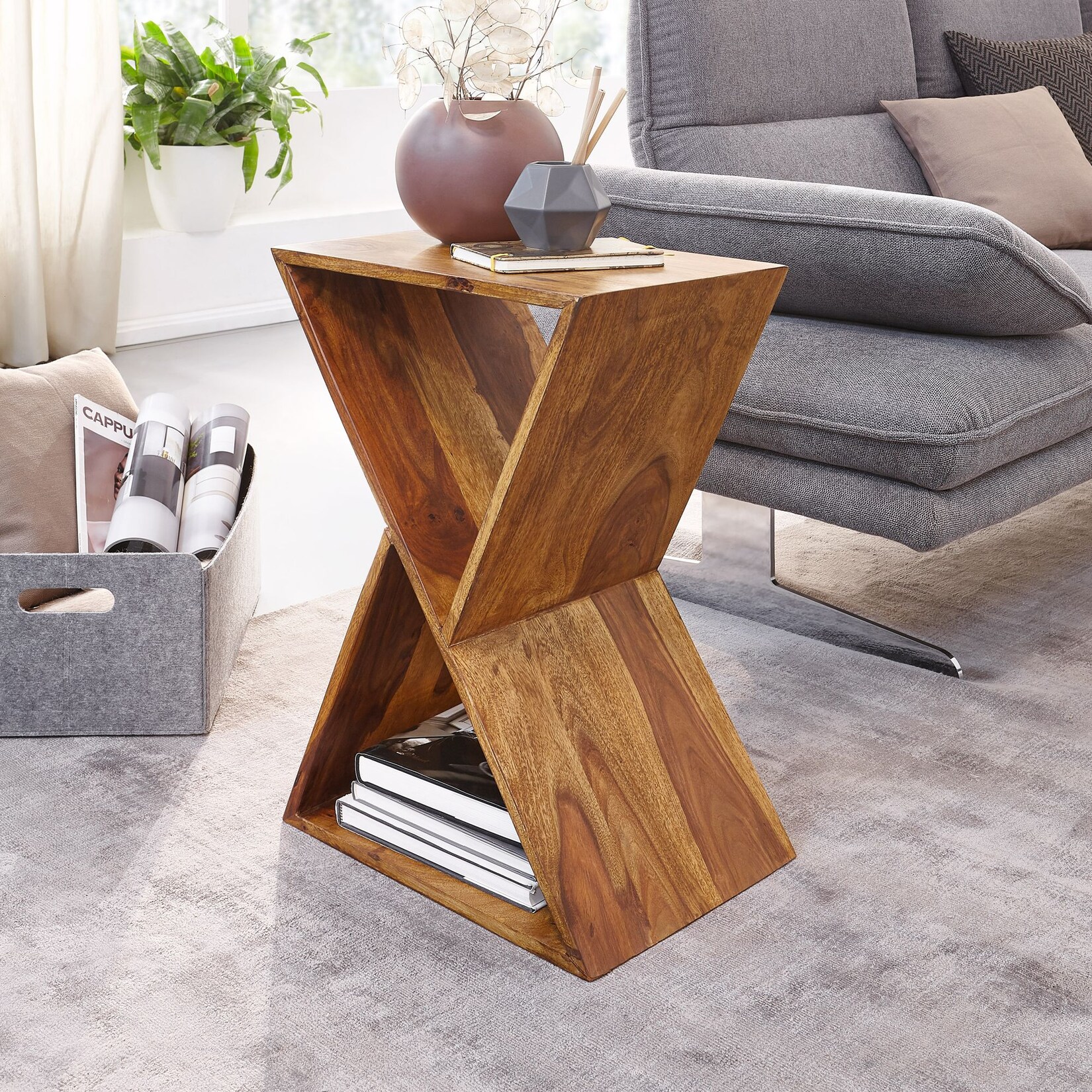 FineBuy Beistelltisch Holz Massiv 43x60x30cm Wohnzimmertisch Couchtisch Tisch | 04250950299542