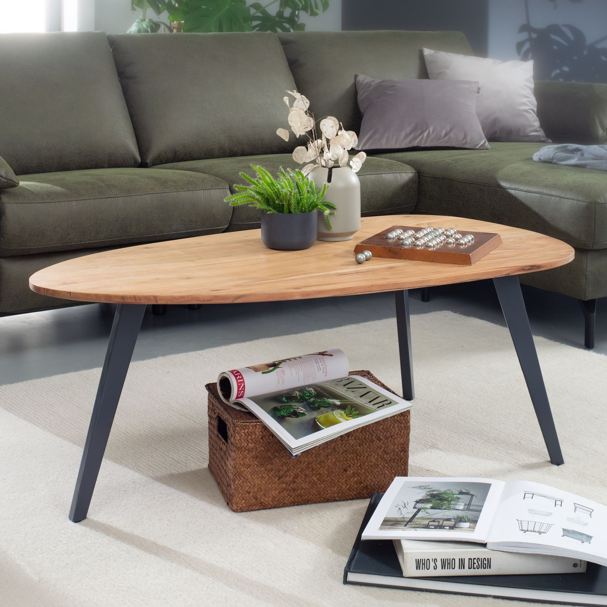 FineBuy Couchtisch Akazie Massivholz oval 110 cm &middot; Wohnzimmertisch in Nierenform - Bild 1