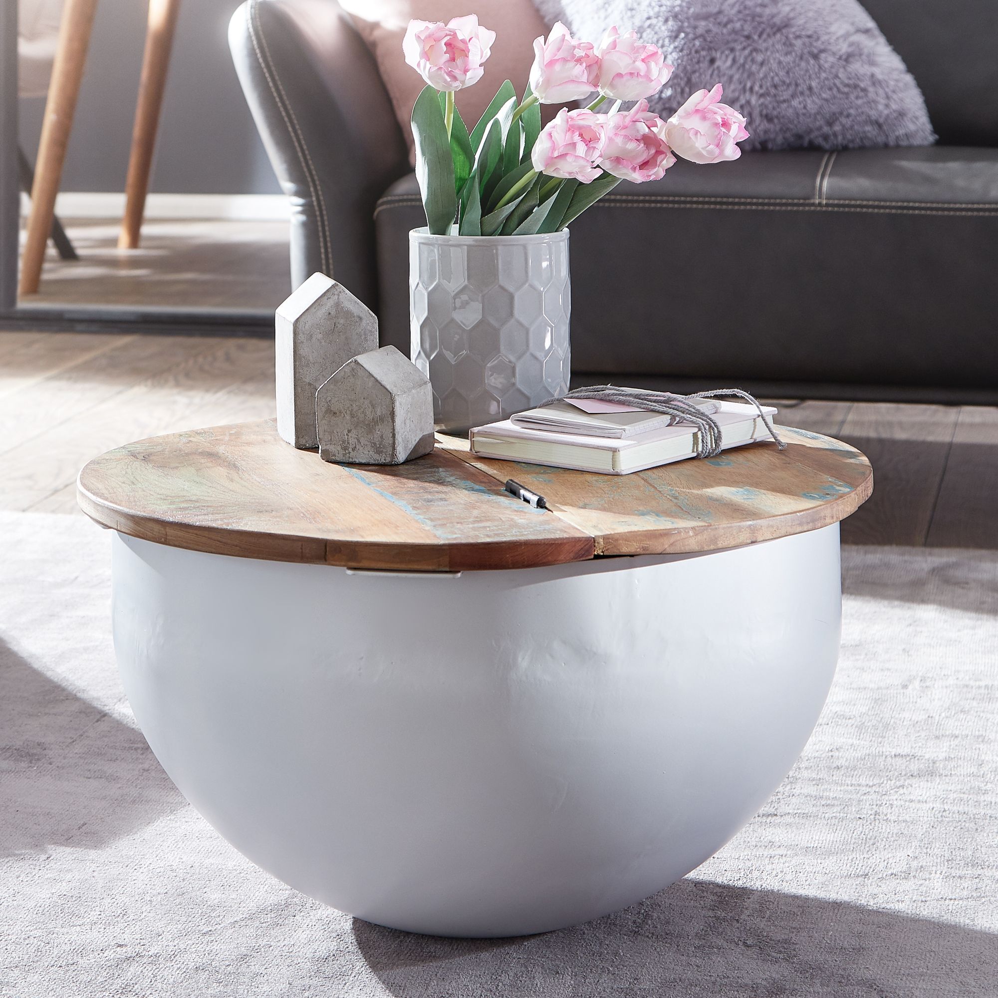 FineBuy Couchtisch Massivholz &Oslash; 60cm Wohnzimmertisch Rund Sofatisch Tisch Modern - Bild 1