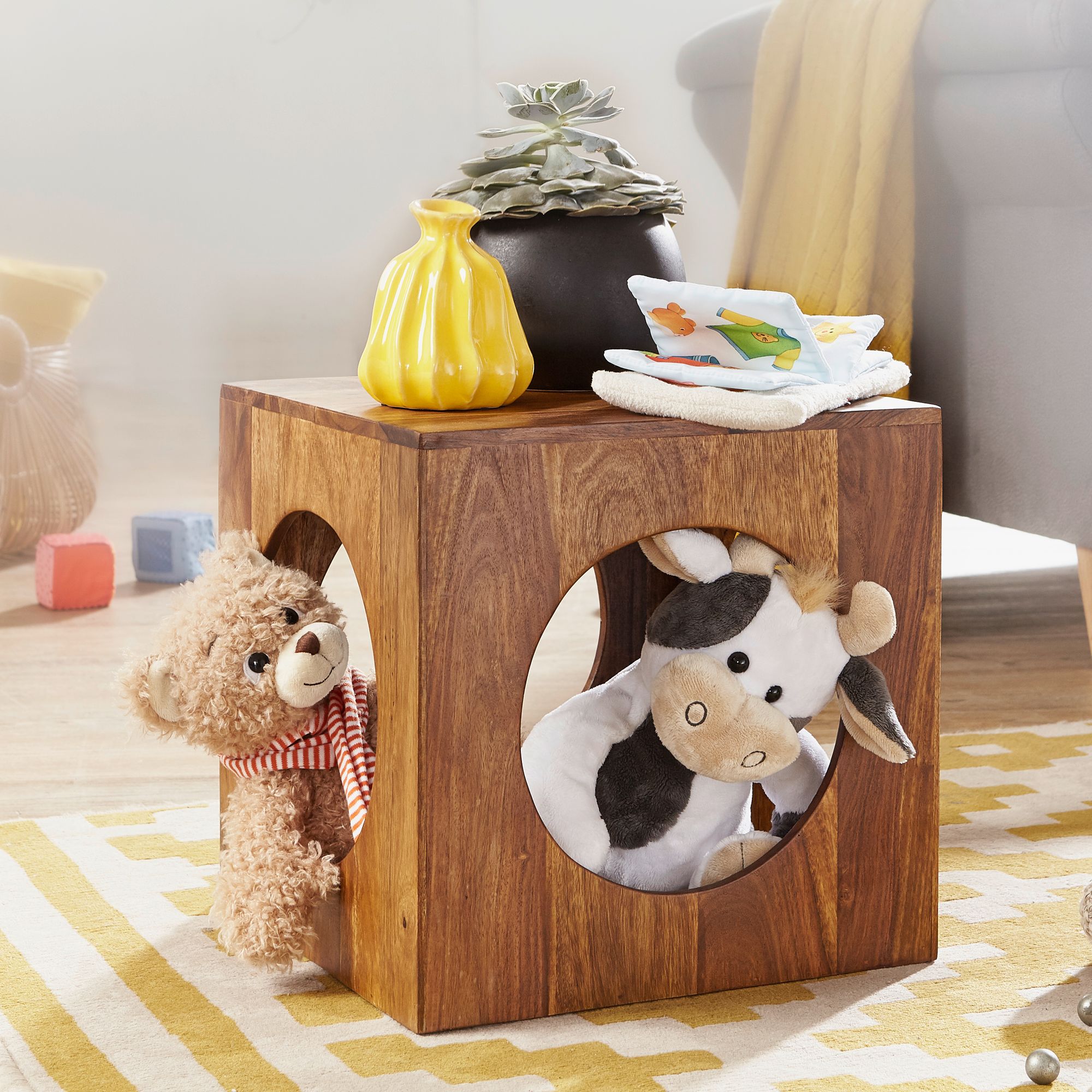 FineBuy Sheesham Beistelltisch 35x35x35 cm Cube Holztisch Tisch mit Stauraum - Bild 1