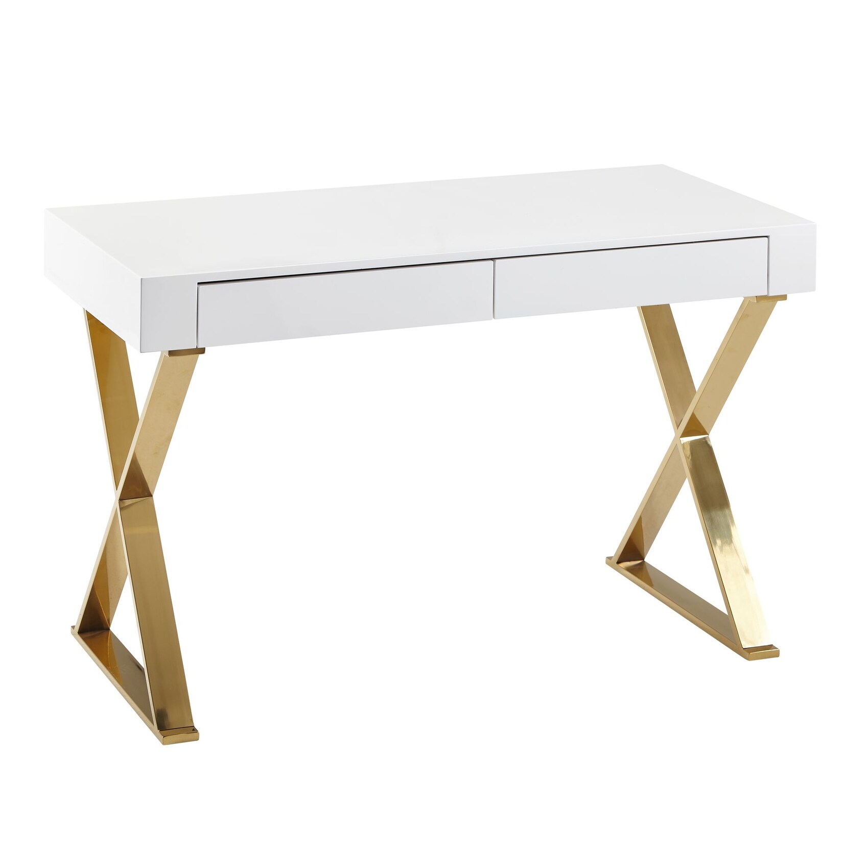 FineBuy Schreibtisch Hochglanz Weiß Gold 118 cm Holz Computertisch Tisch Büro | 04251757704451