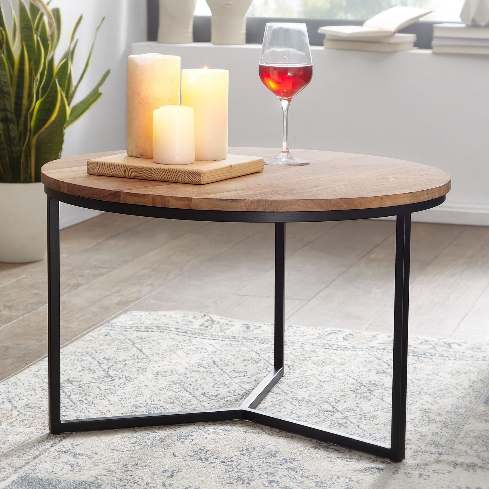 FineBuy Design Couchtisch Akazie Massivholz rund 60 cm Kleiner Wohnzimmertisch