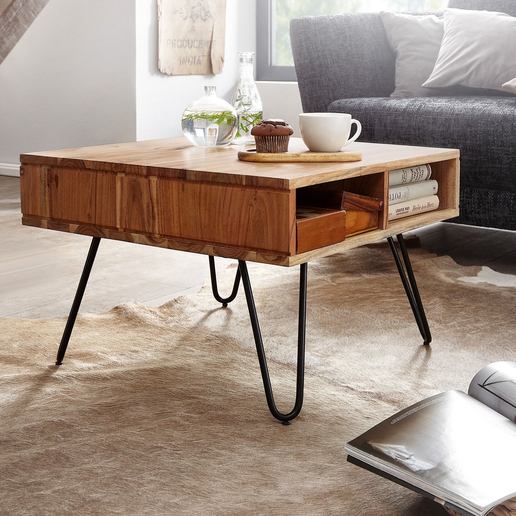FineBuy Couchtisch 60x60x40 cm Massivholz Design Wohnzimmertisch Sofatisch | 04251757704642