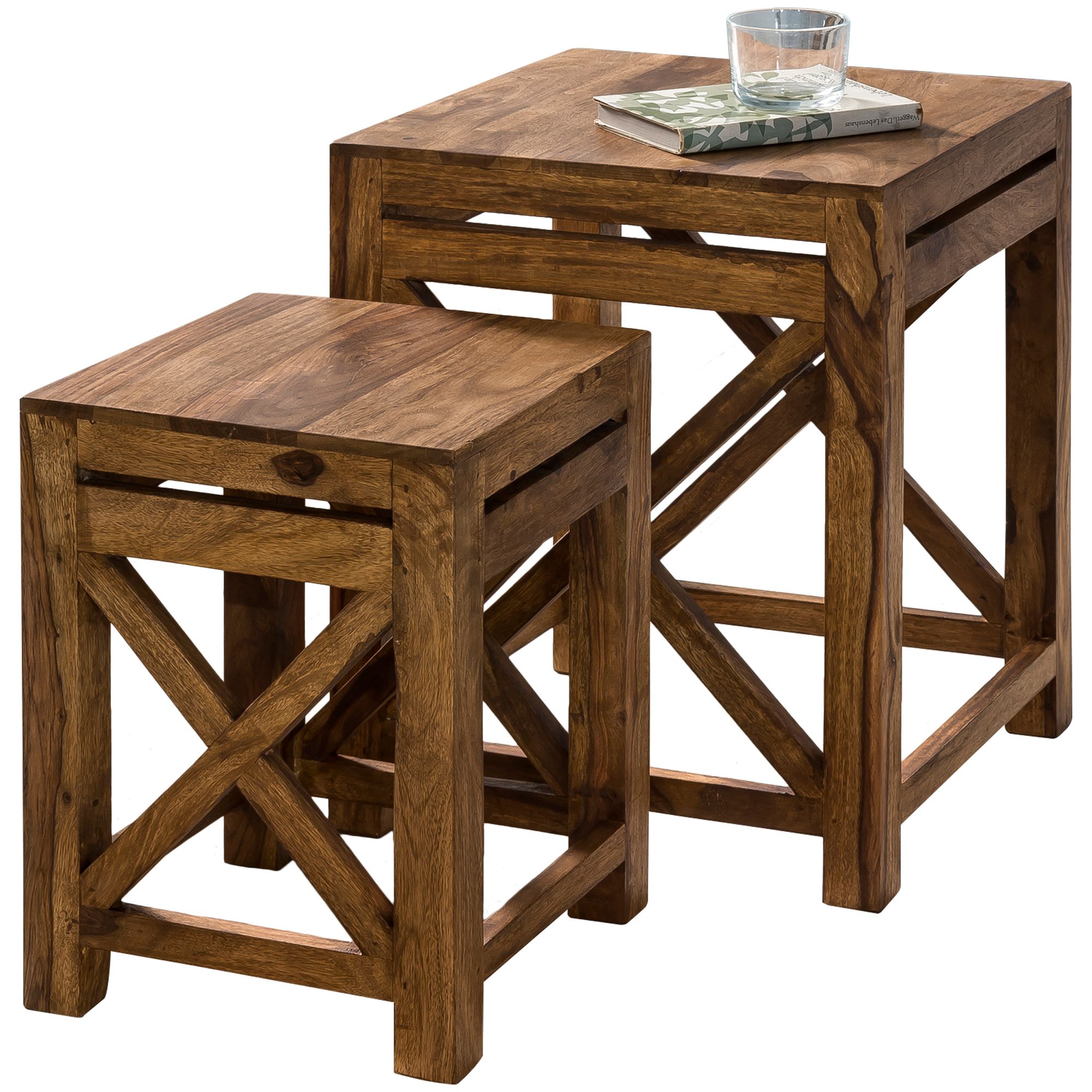 FineBuy Sheesham Massivholz Beistelltische 2er Set Satztisch 40 x 50 x 40 cm - Bild 1