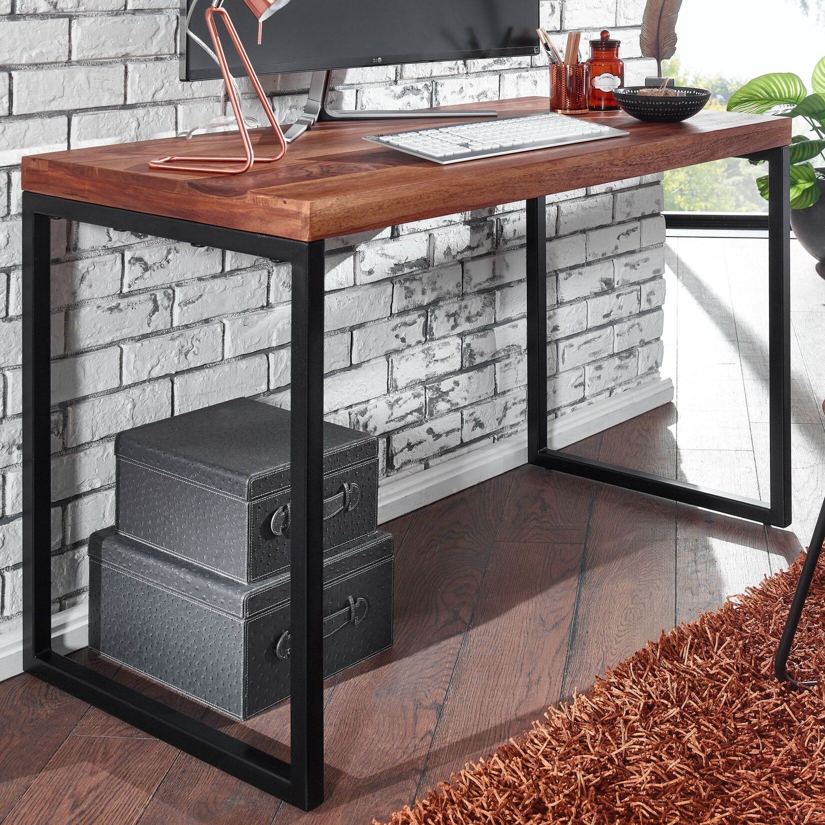 Schreibtisch FineBuy Bürotisch Massivholz 117x59x76,5 cm Computertisch Tisch | 04251757705892