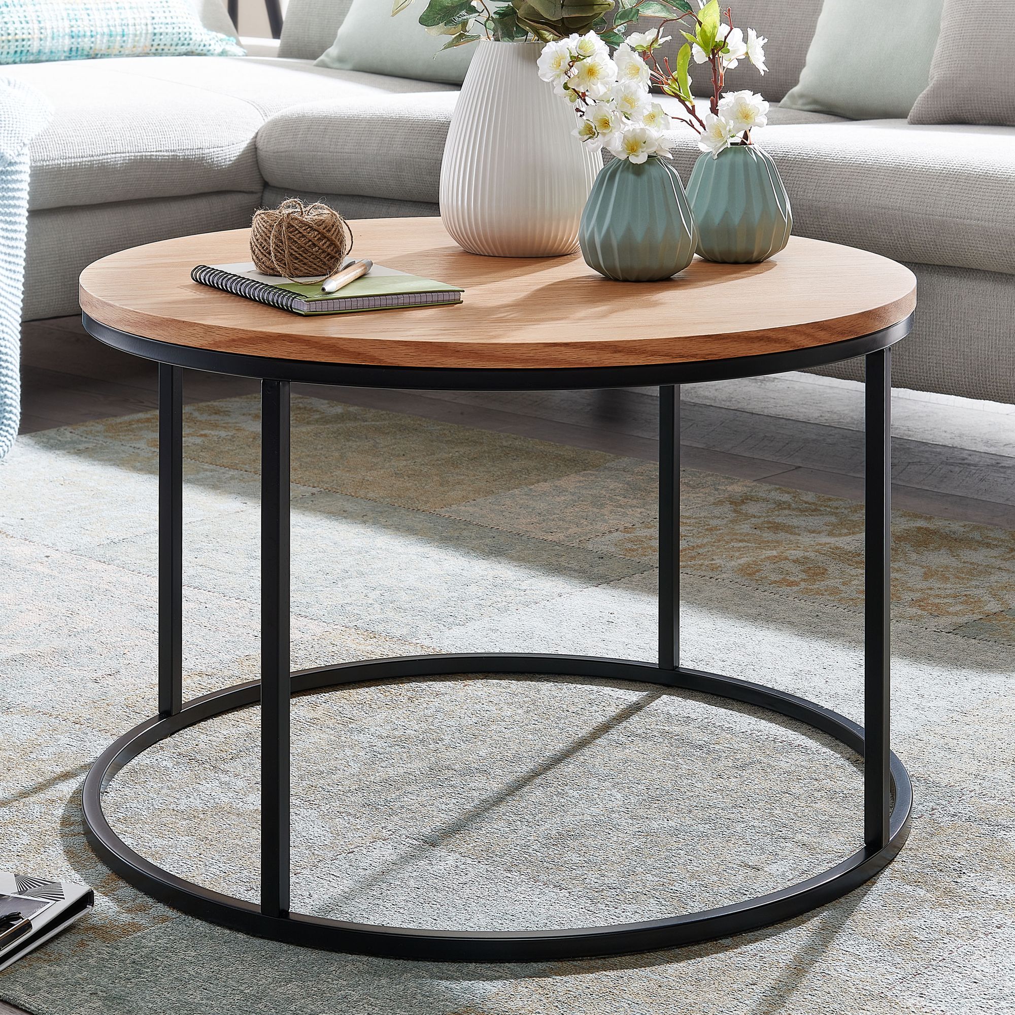 Couchtisch rund 70cm Skandinavisches Eiche Design Wohnzimmertisch Beistelltisch - Bild 1