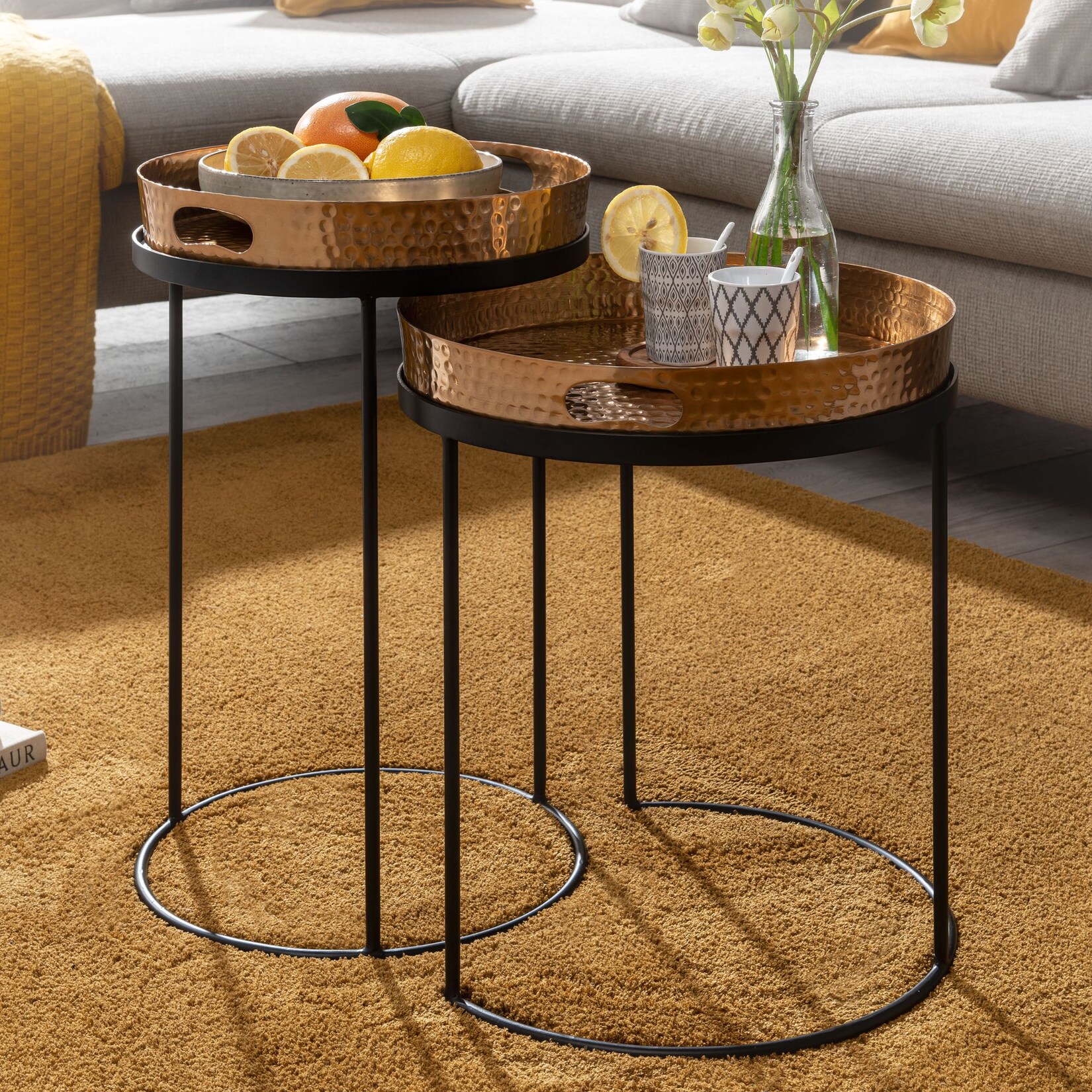 Beistelltisch FineBuy Sofatisch Set Metall Tabletttisch Couchtisch Tisch Rund