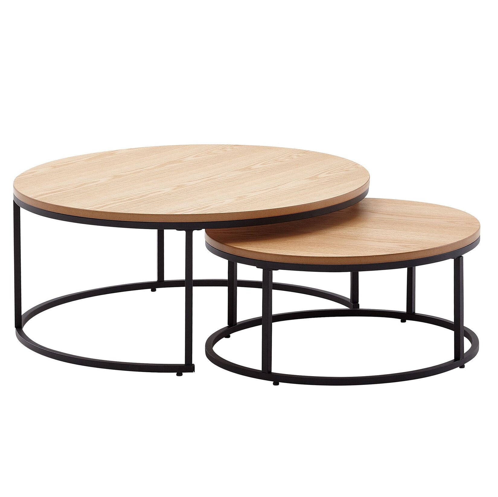Couchtisch FineBuy Sofatisch 2er Set Eiche Holz Metall Satztisch Tisch Rund | 04251757706660