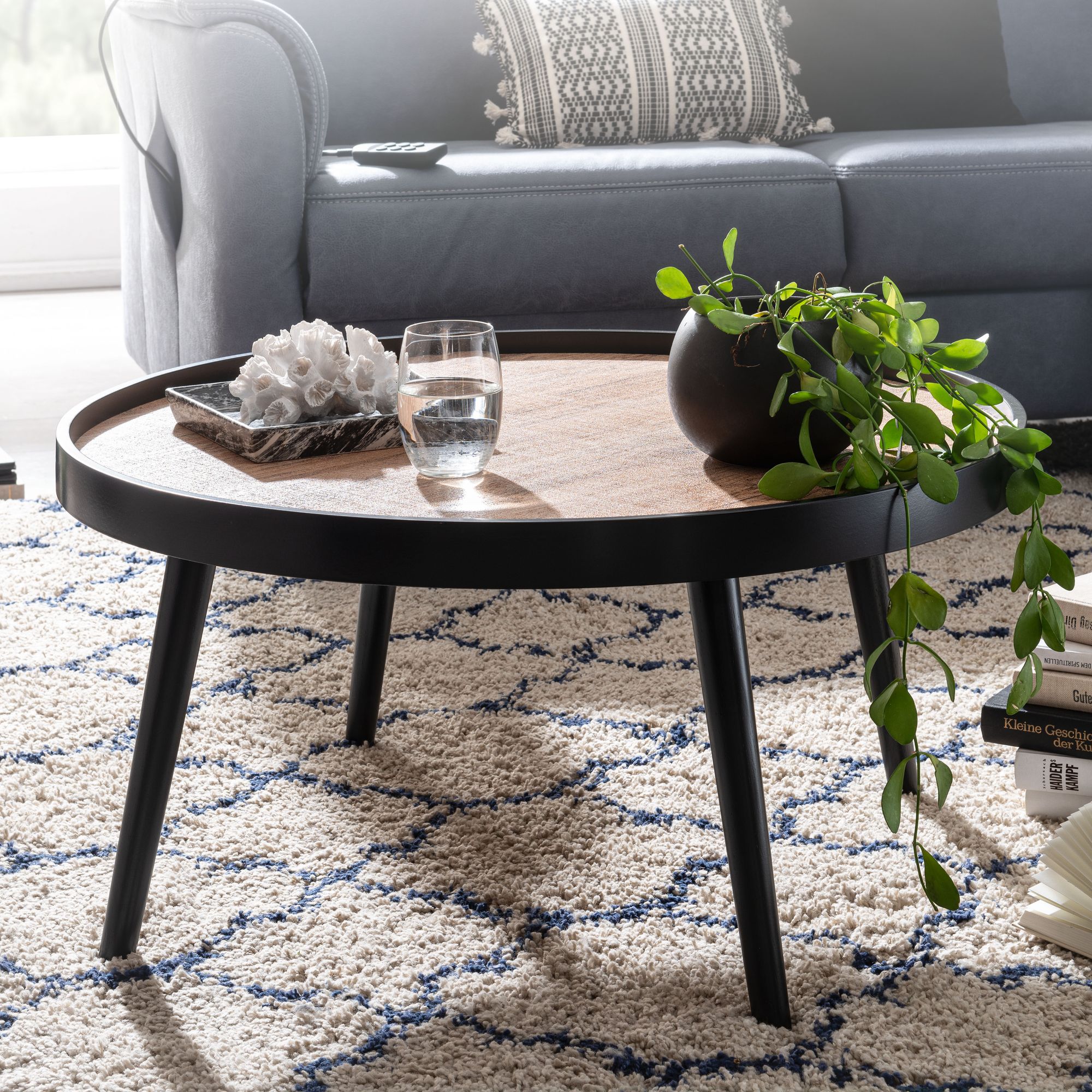 Couchtisch Rund 76cm Skandinavisches Design Eiche Wohnzimmertisch 4 Holz Beine - Bild 1