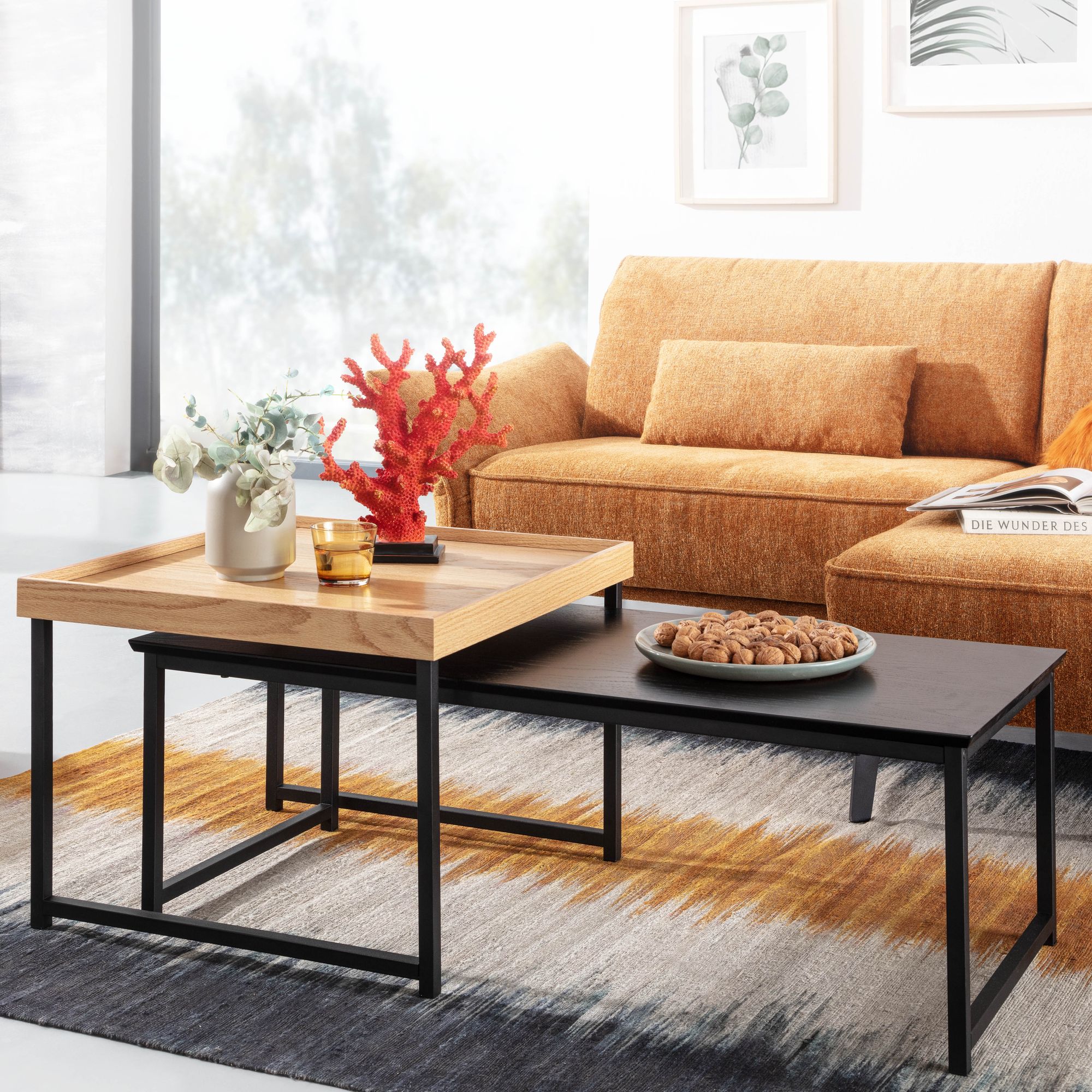 Couchtisch FineBuy Sofatisch 2er Set Holz Metall Satztisch Tisch Modern Design - Bild 1