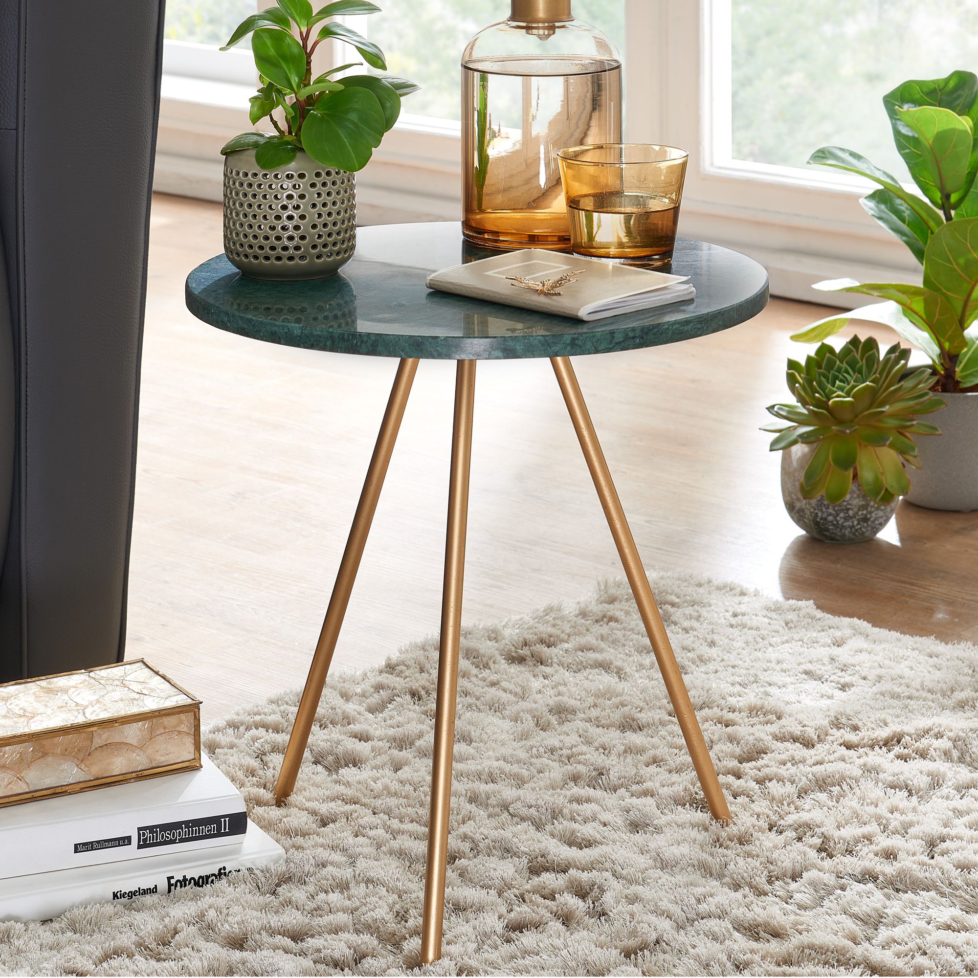 Beistelltisch FineBuy Sofatisch Echter Marmor &Oslash; 38 cm Tisch Wohnzimmertisch Rund - Bild 1