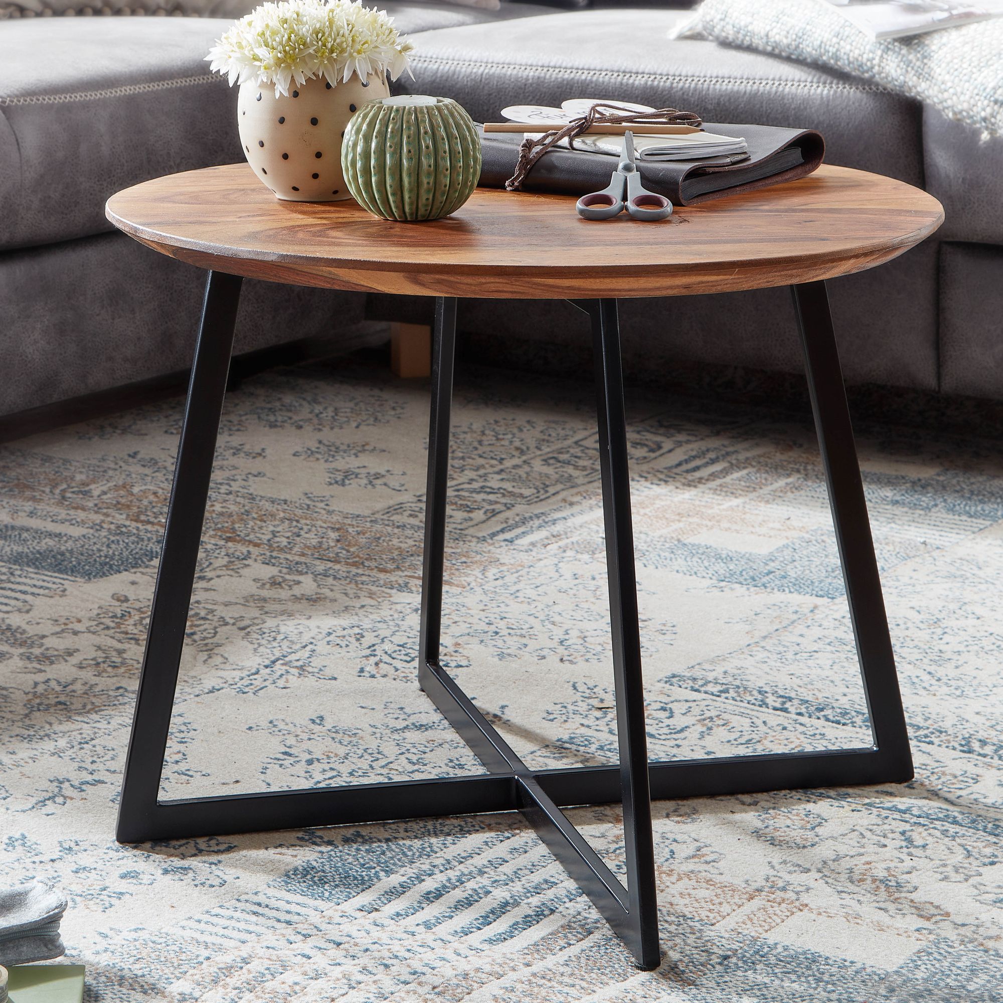 FineBuy Couchtisch Sheesham Massivholz rund &Oslash; 60 cm | Wohnzimmertisch Holz - Bild 1