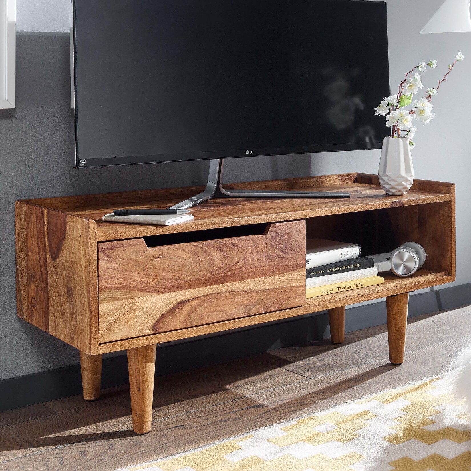 TV Schrank FineBuy Lowboard 95x44x34 cm Holz Fernsehkommode Fernsehschrank | 04251757710308