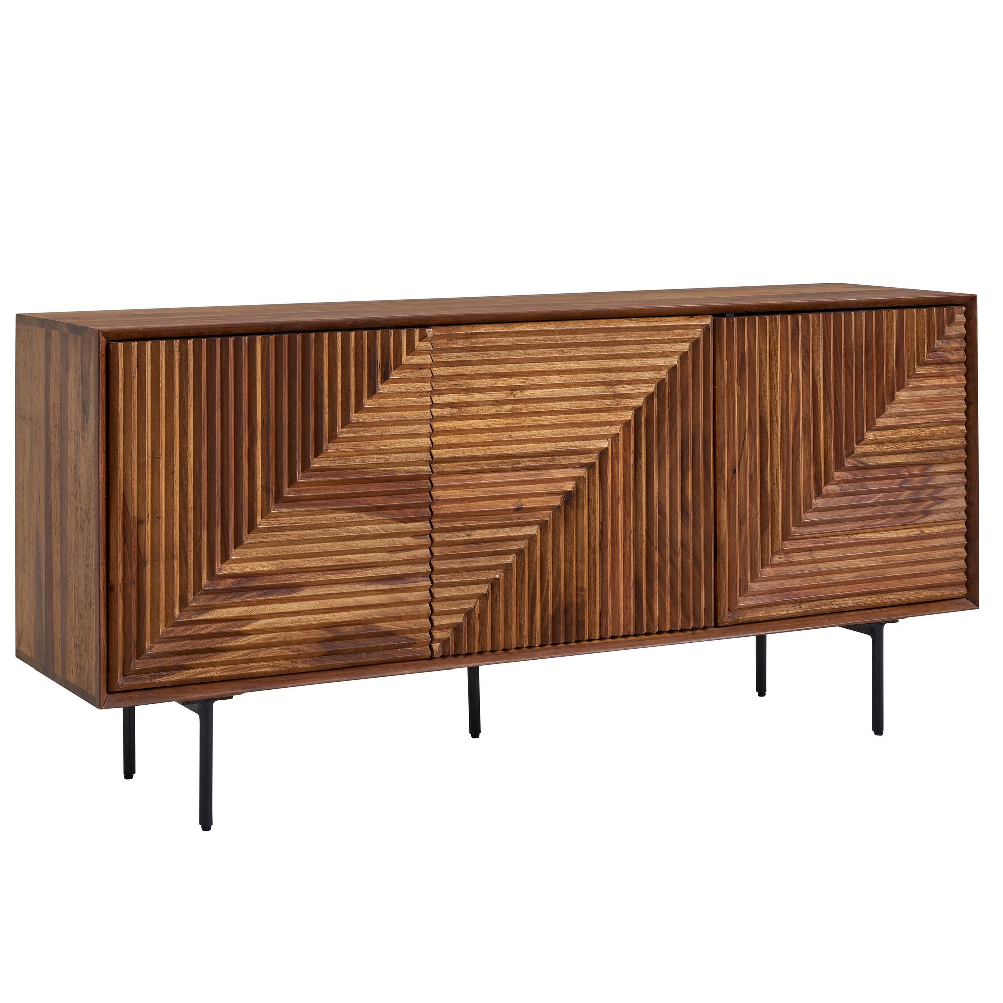 Massivholz Design Sideboard 150cm Sheesham Kommode mit 3 T&uuml;ren Retro Design Metall schwarz - Bild 1