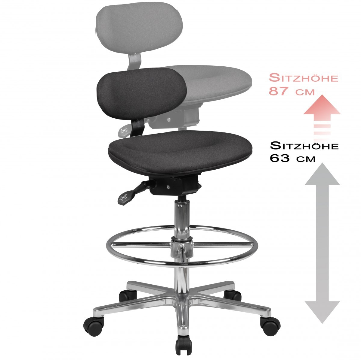 Arbeitsstuhl Rollhocker mit Lehne H&ouml;henverstellbar Drehhocker Hocker Stehhilfe - Bild 1