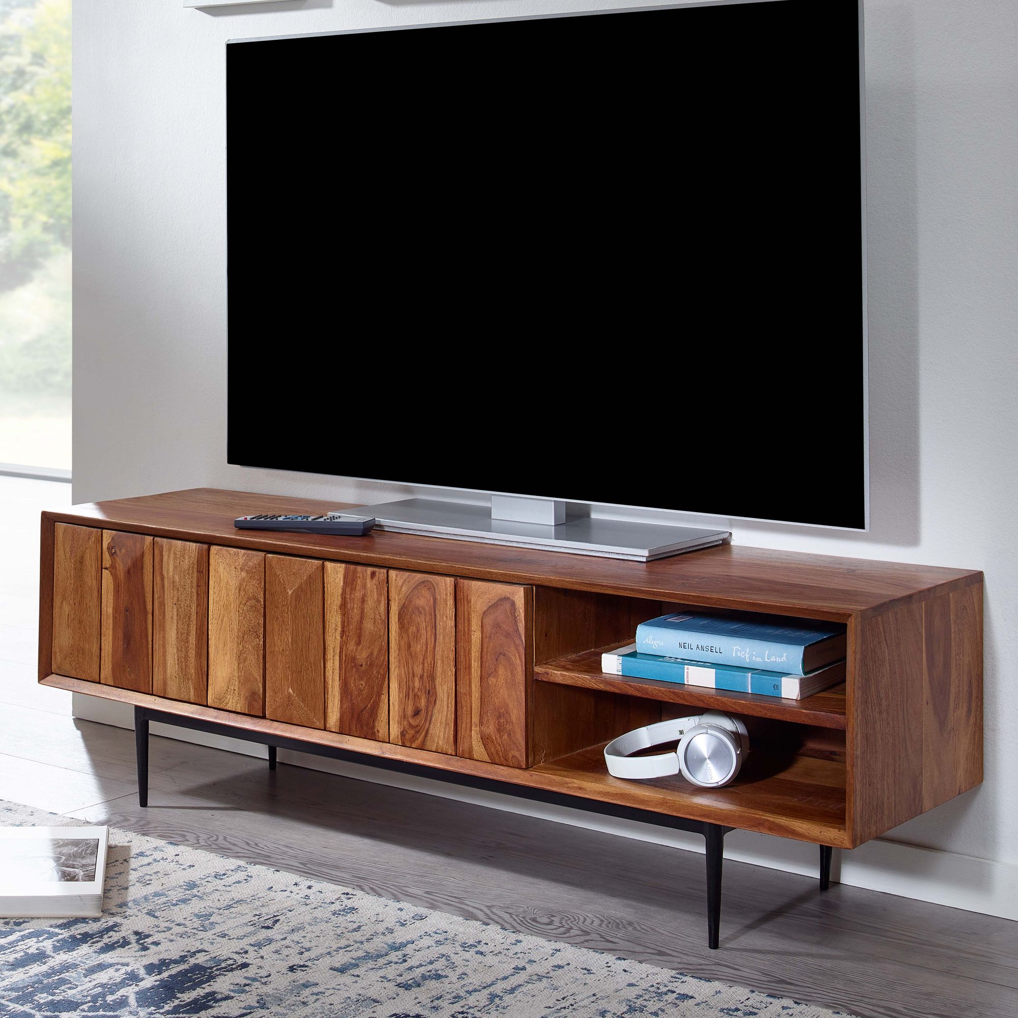 TV Schrank FineBuy Lowboard 123x42x35 cm Holz Fernsehkommode Fernsehschrank - Bild 1