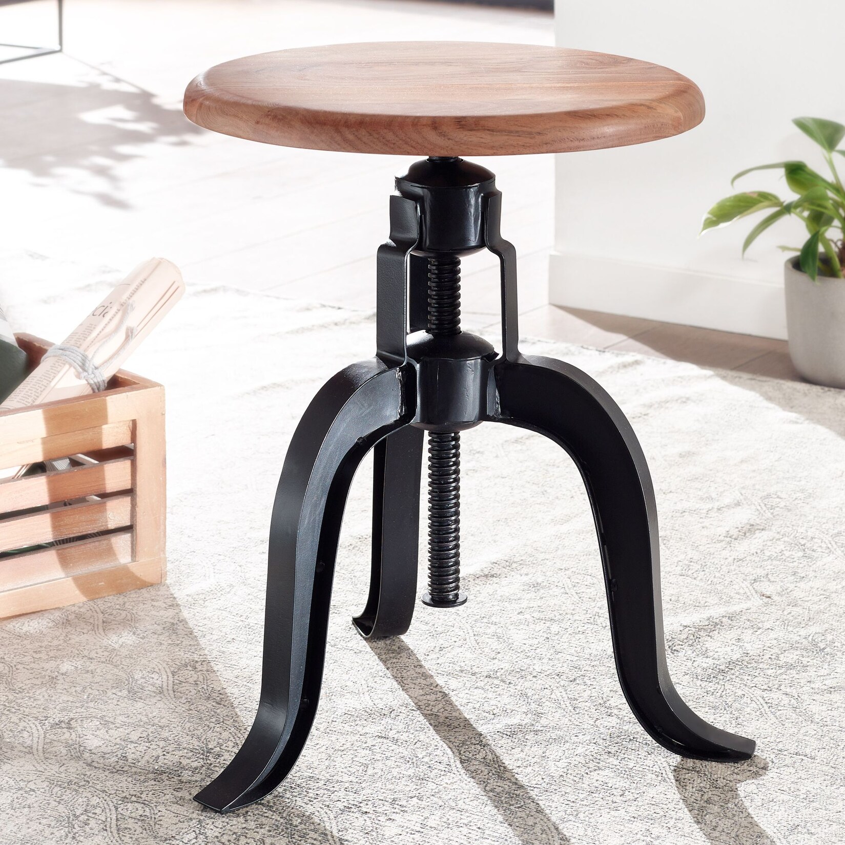 Drehhocker FineBuy Hocker Metall / Holz Massiv 39×62,5×39 cm Dekohocker Rund | 04251757711374