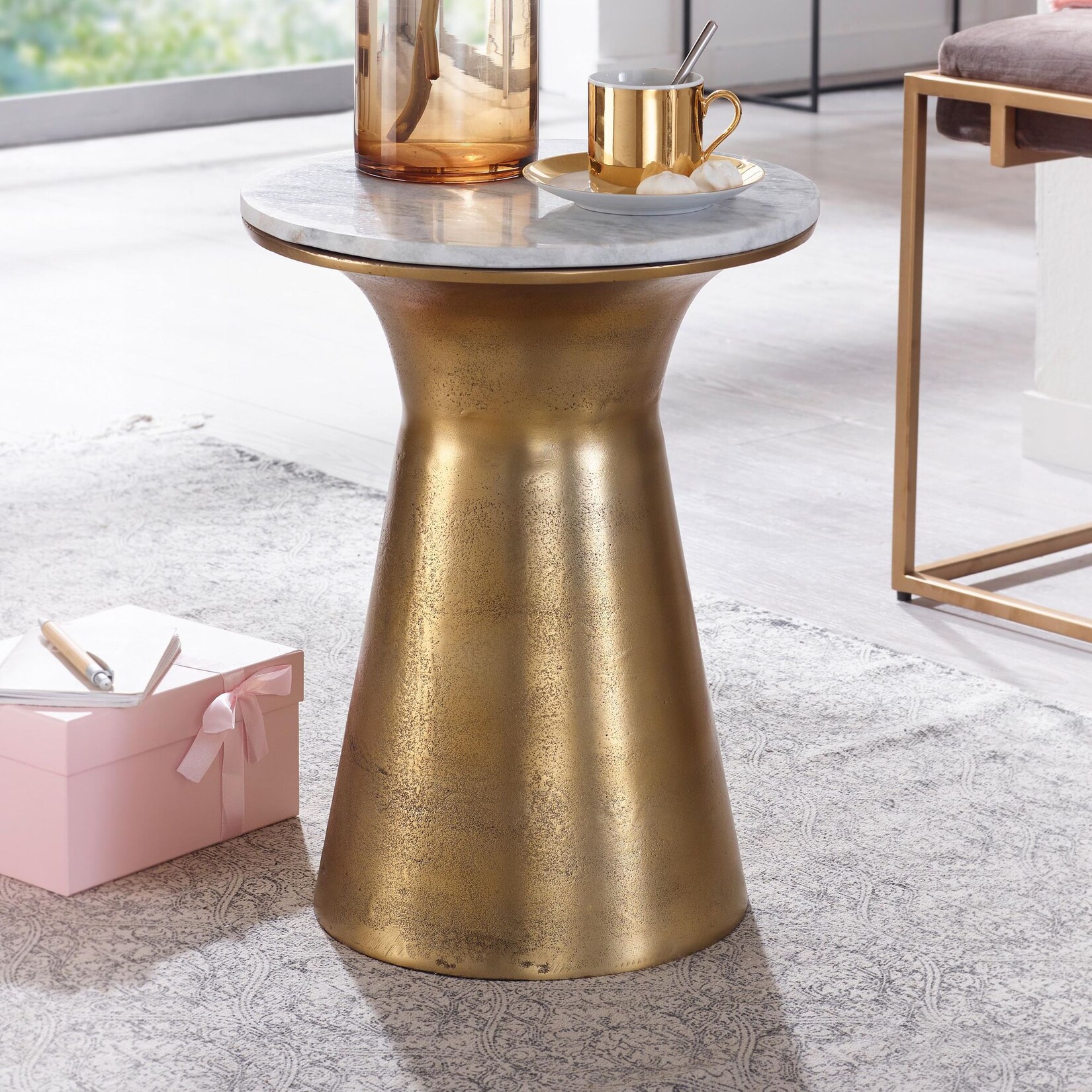 Beistelltisch FineBuy Echter Marmor Sofatisch Ø 35 cm Tisch Wohnzimmertisch Rund | 04251757711541