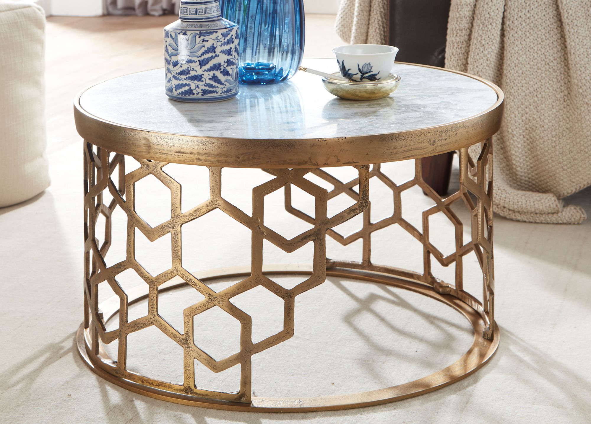 Couchtisch FineBuy Sofatisch Echter Marmor &Oslash; 60 cm Tisch Wohnzimmertisch Rund - Bild 1