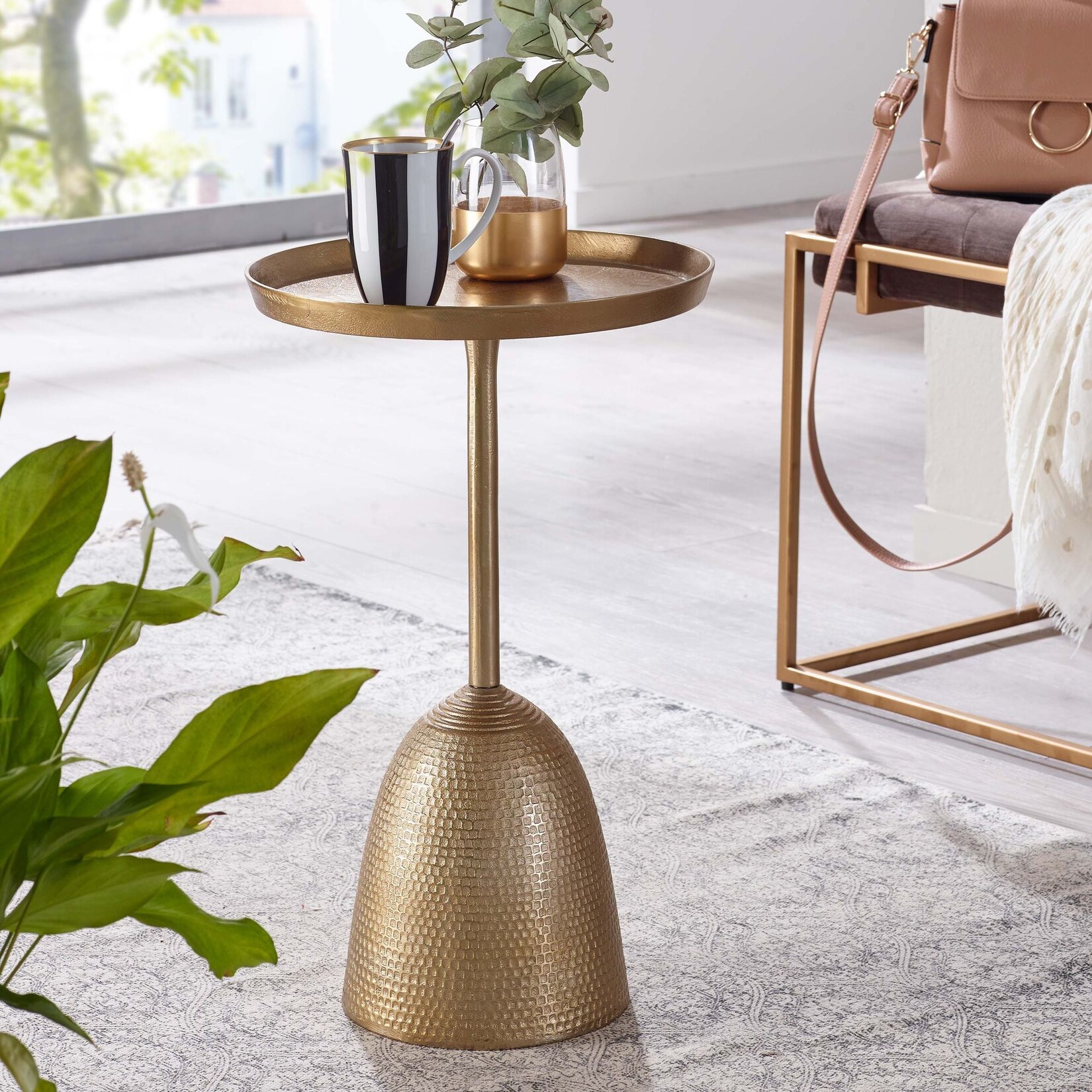 Beistelltisch FineBuy Sofatisch Metall Ø 33 cm Tisch Wohnzimmertisch Rund Gold | 04251757711640