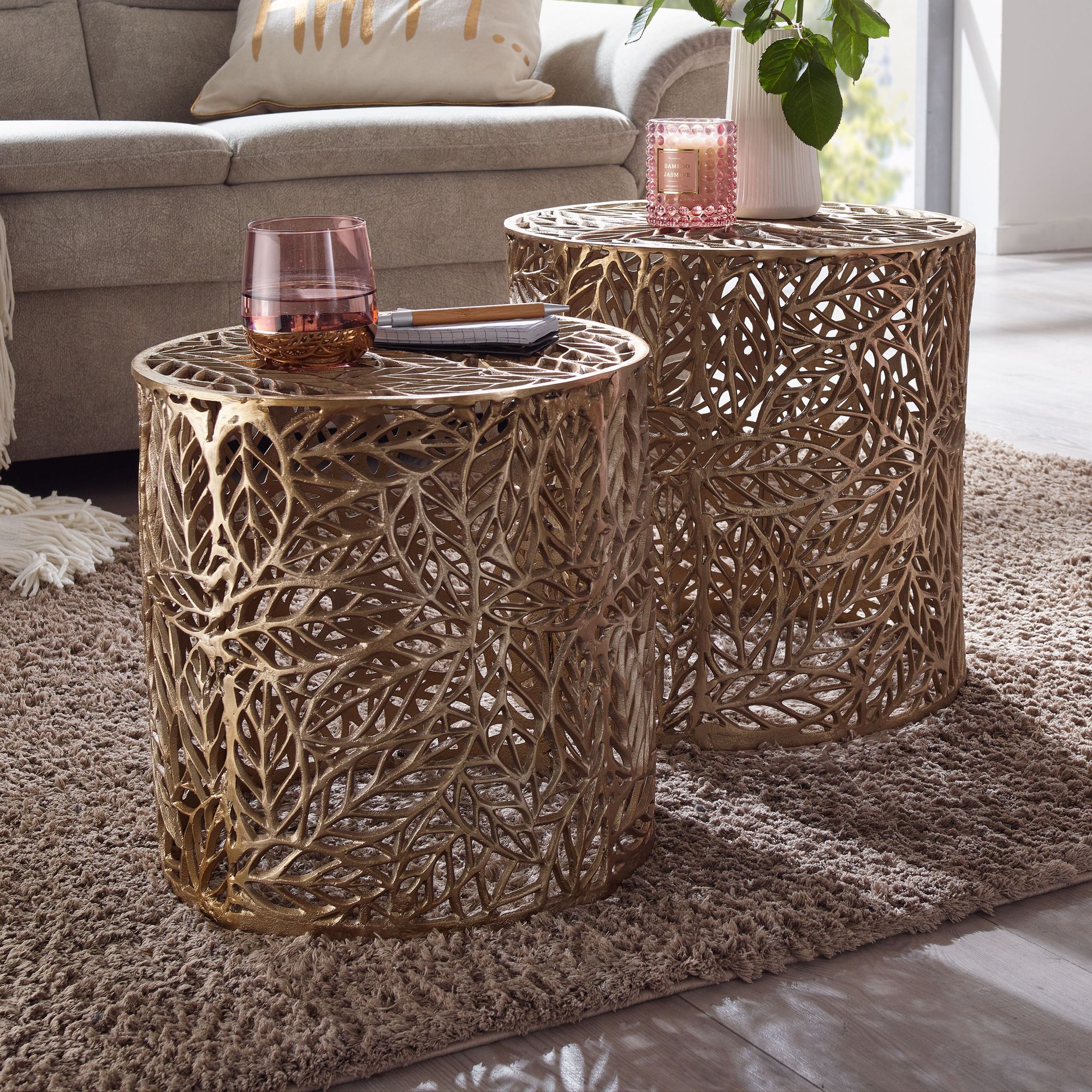 Couchtisch 2er Set FineBuy Design Wohnzimmertisch rund Metall Beistelltisch - Bild 1