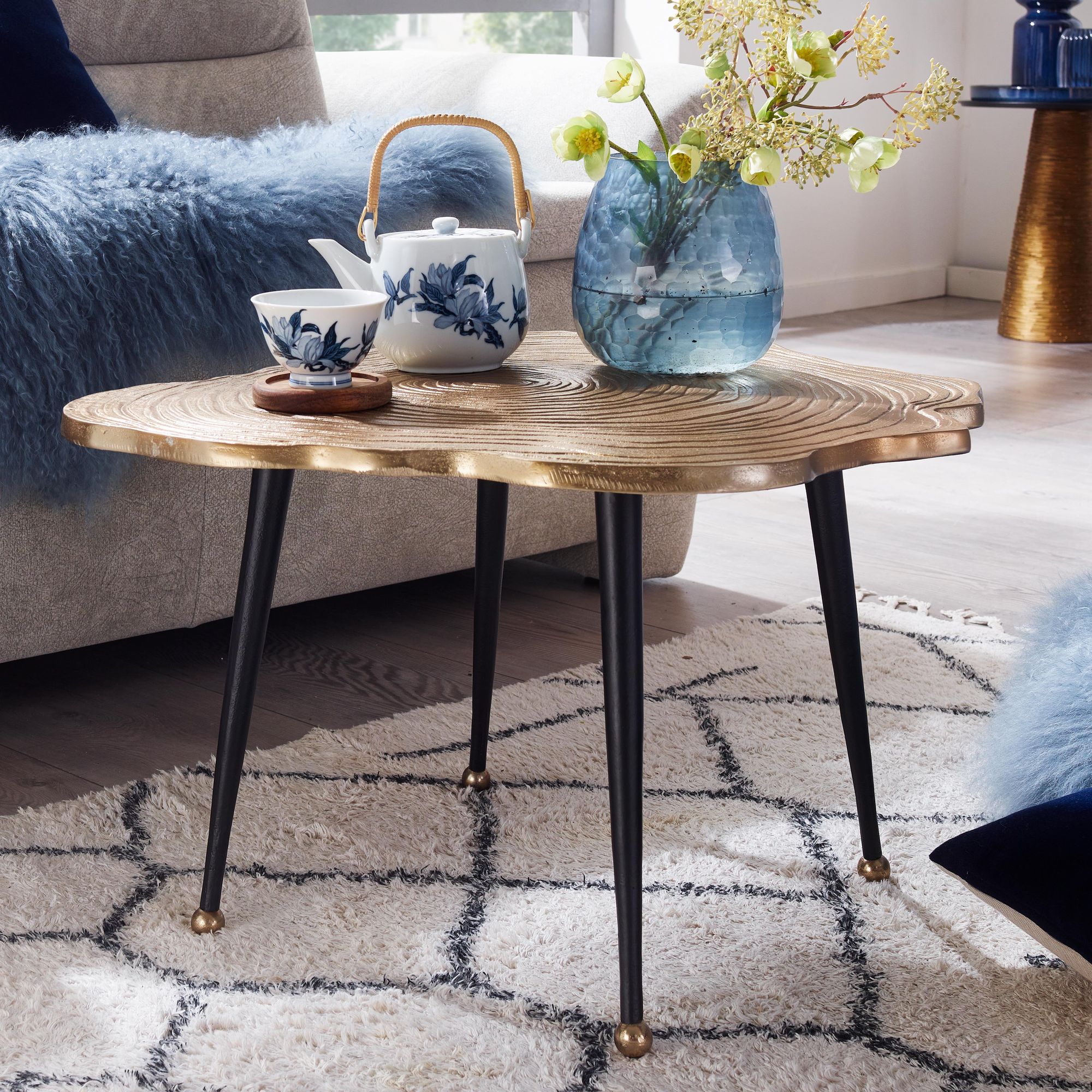 Couchtisch FineBuy Sofatisch Baumscheibe Metall 64x64x37 Tisch Wohnzimmertisch - Bild 1