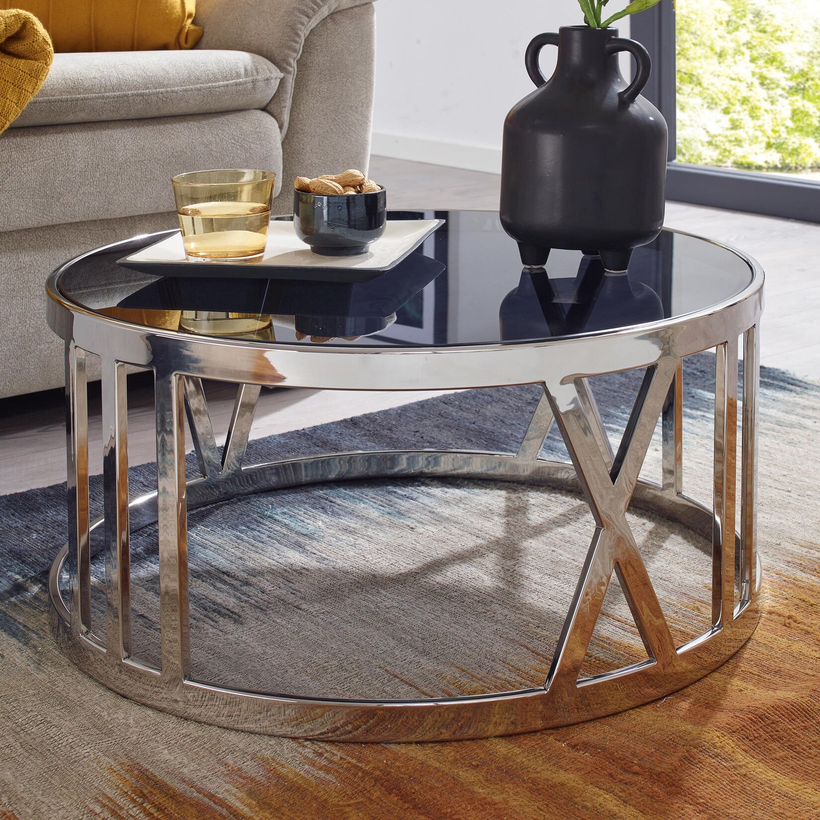 FineBuy Couchtisch Glas Metall Sofatisch Ø60cm Tisch Wohnzimmertisch Rund Modern