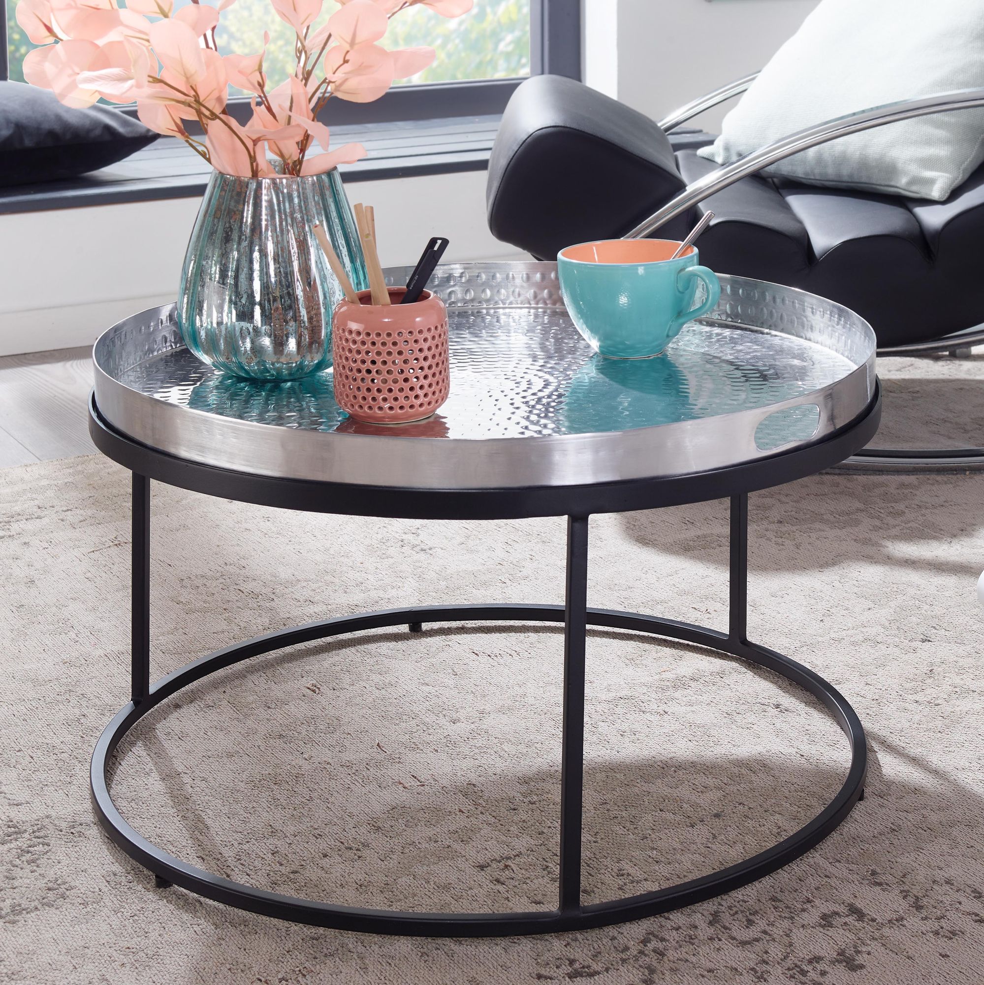 Couchtisch FineBuy Sofatisch Metall Hammerschlag &Oslash; 62 cm Wohnzimmertisch Tisch - Bild 1