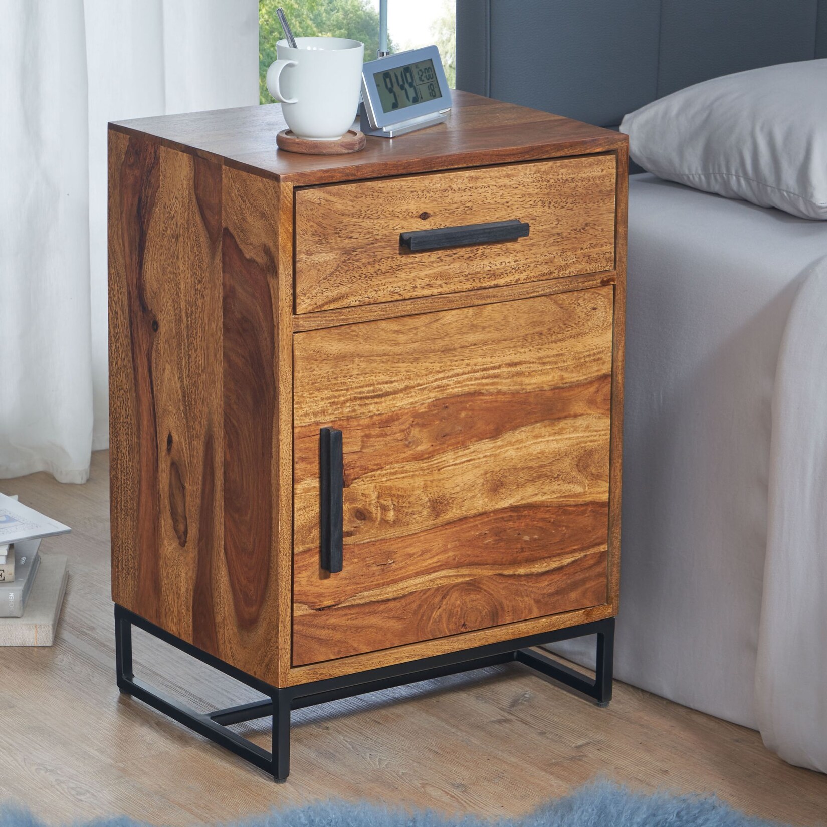 Nachttisch FineBuy Nachtkommode Boxspringbett Massivholz 45x35x65 cm Schublade | 04251757712036