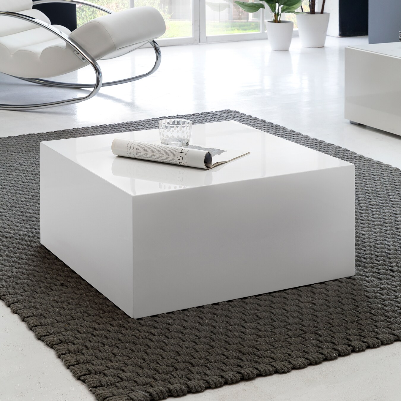 FineBuy Couchtisch MONOBLOC Holztisch Weiß 60 cm Wohnzimmertisch Sofatisch Tisch