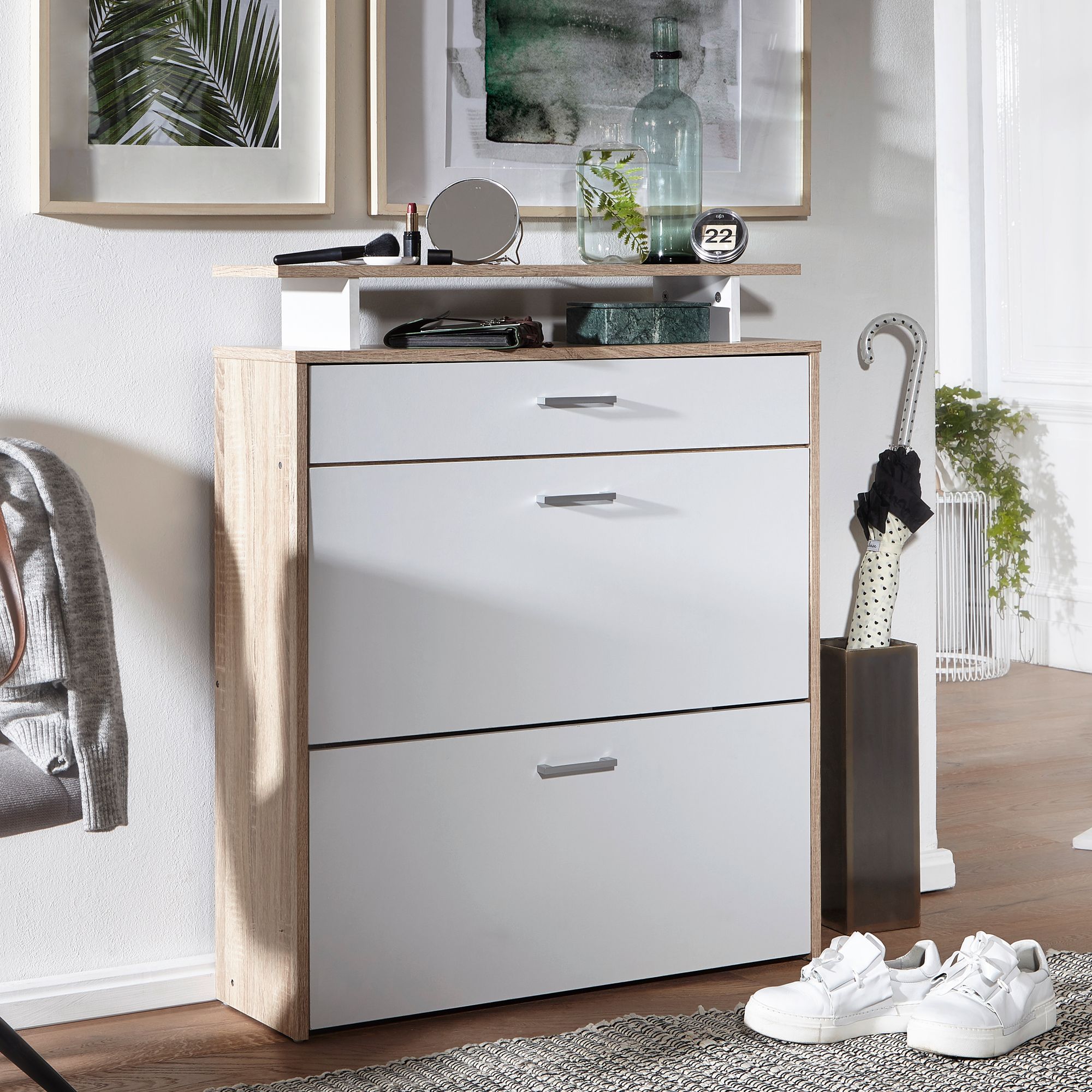 FineBuy Schuhkipper Schuhschrank Schuhregal 16 Paar Schuhe + Ablage + Schublade - Bild 1