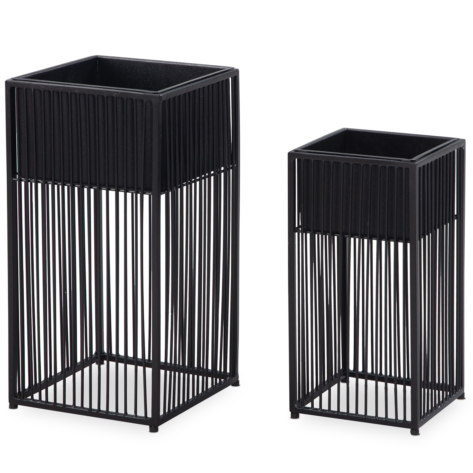 Blumentopf FineBuy Pflanzenkübel 2er Set Metall Schwarz Quadratisch Pflanzgefäß | 04251757714559
