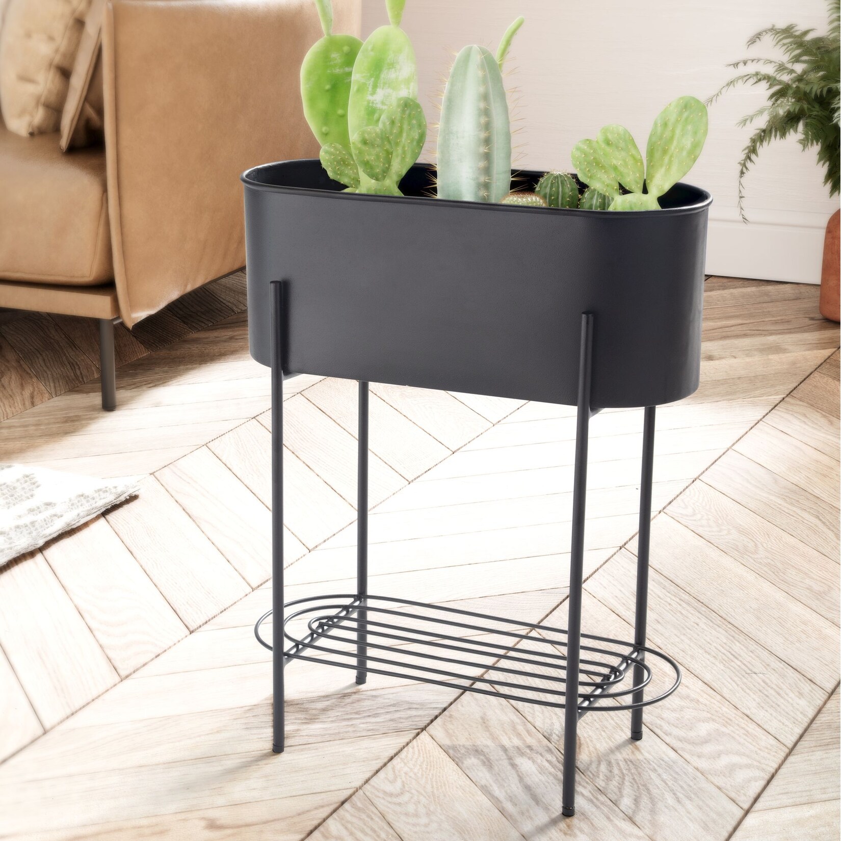 Pflanzgefäß FineBuy Pflanzenkübel 51x65x22 cm Metall Schwarz Blumentopf Indoor | 04251757714566