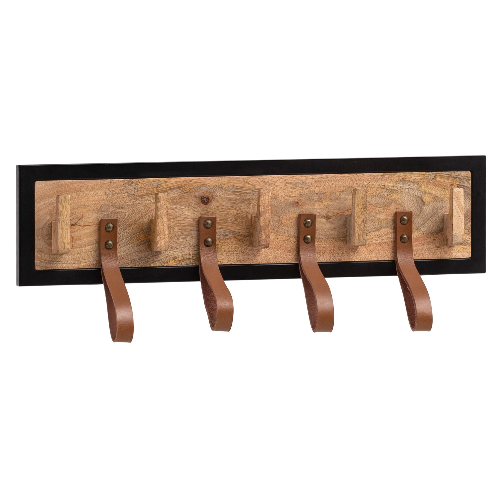 Wandgarderobe FineBuy Hakenleiste Holz Echtleder 60 cm Garderobe Flur Metall | 04251757718052