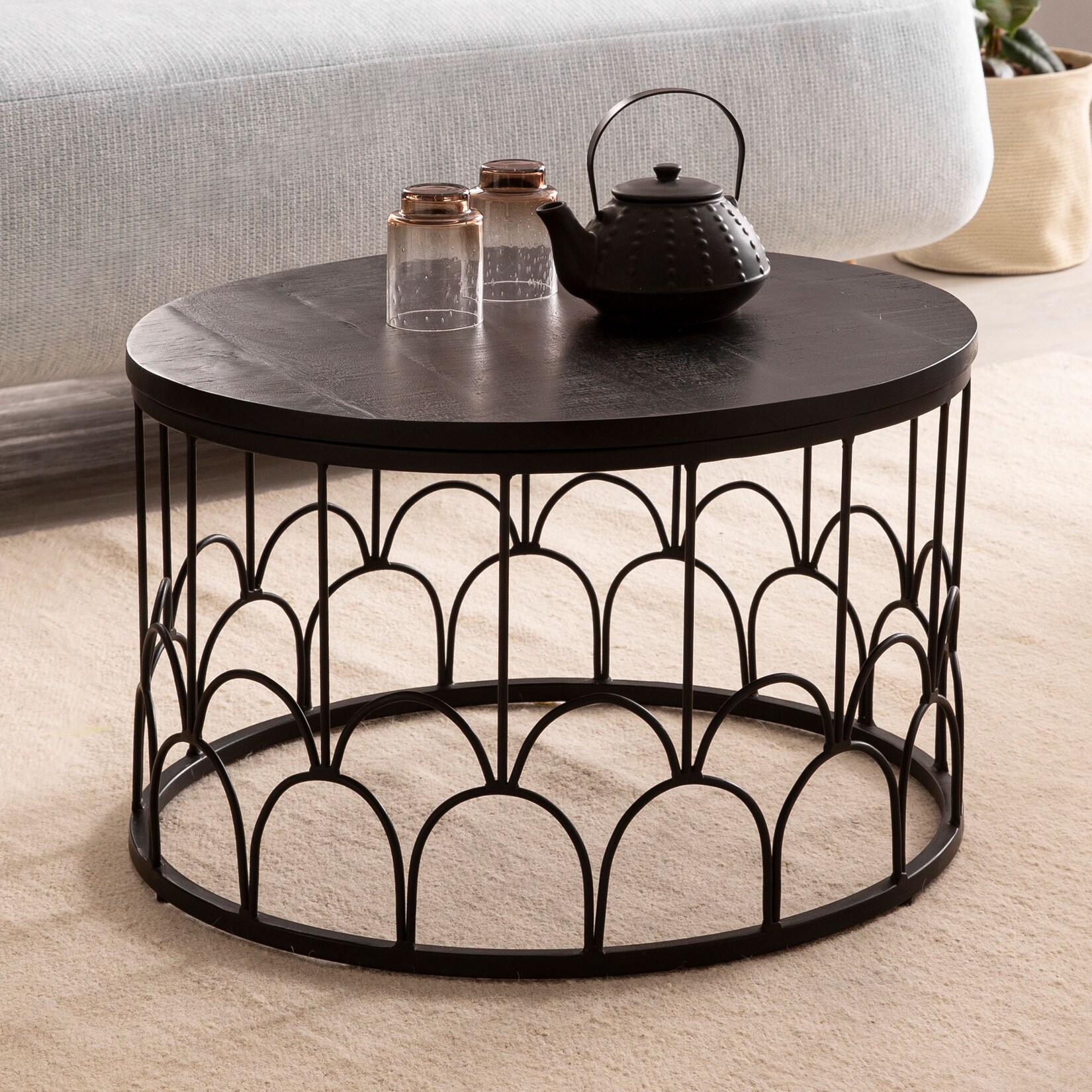 Couchtisch FineBuy Sofatisch 60x60x36cm Massivholz Schwarz Wohnzimmertisch Rund | 04251757718069