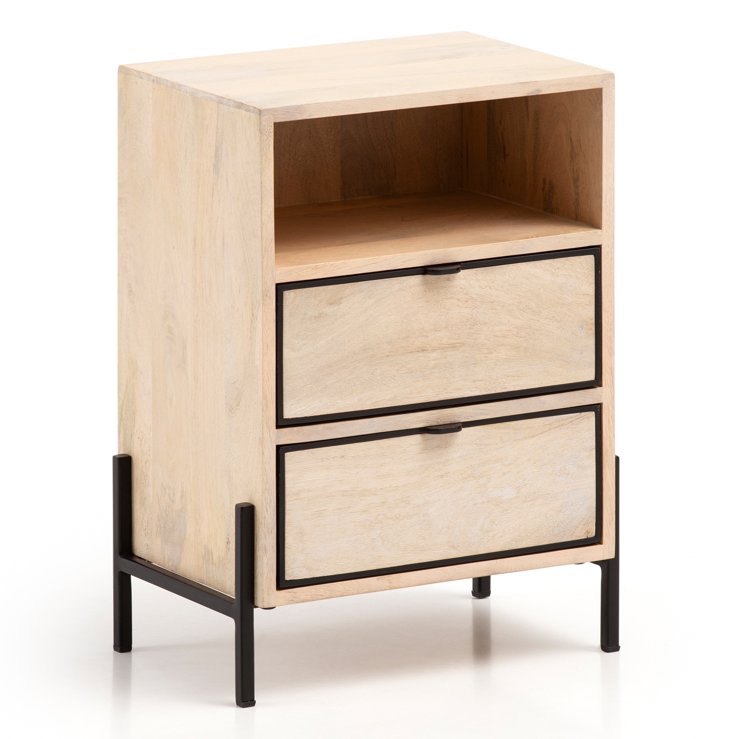 Nachttisch Whitewash Massivholz 2 Schubladen Nachtkonsole Design Nachtk&auml;stchen - Bild 1