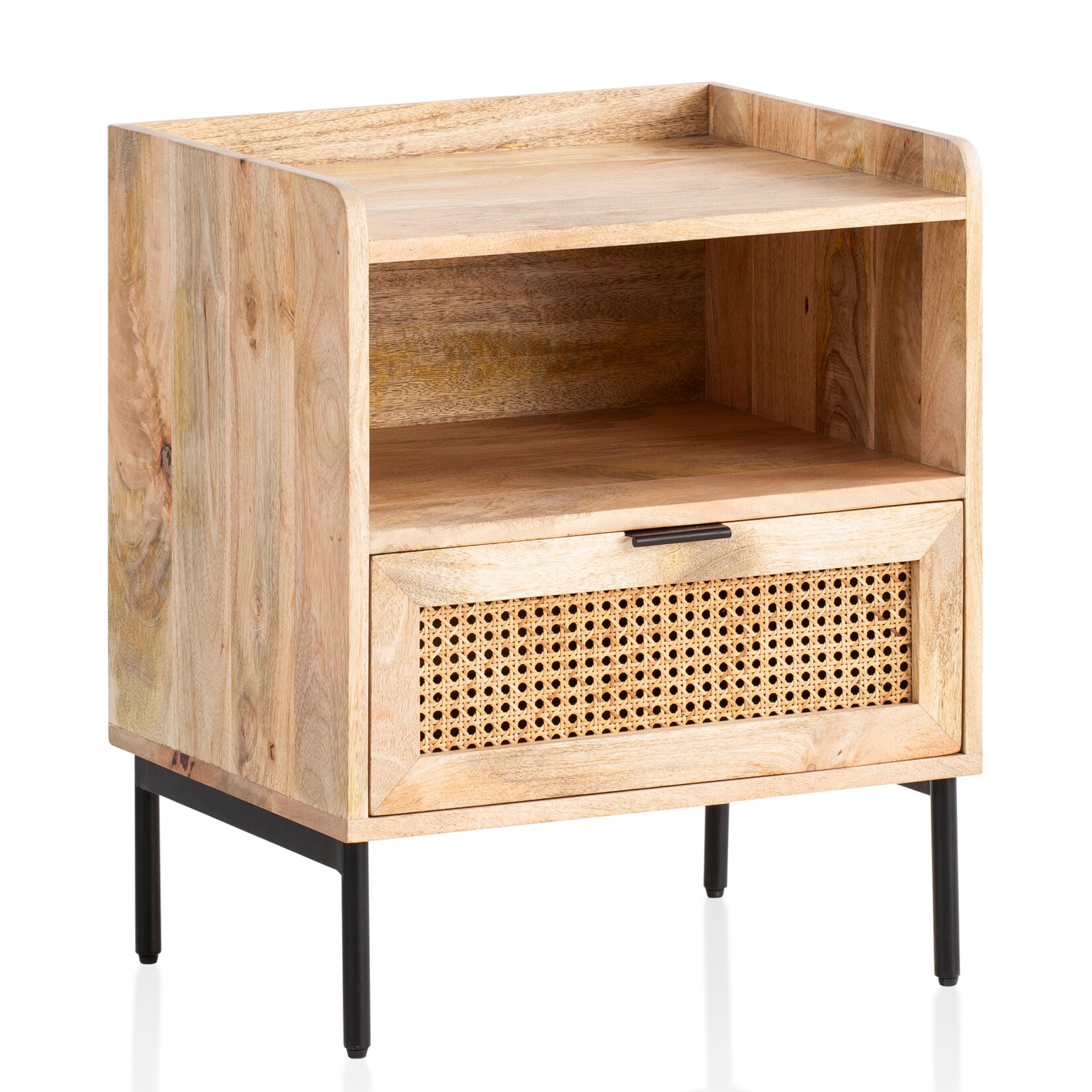 Nachttisch FineBuy Nachtkommode Boxspringbett Holz Rattan 60 cm Wiener Geflecht | 04251757719417