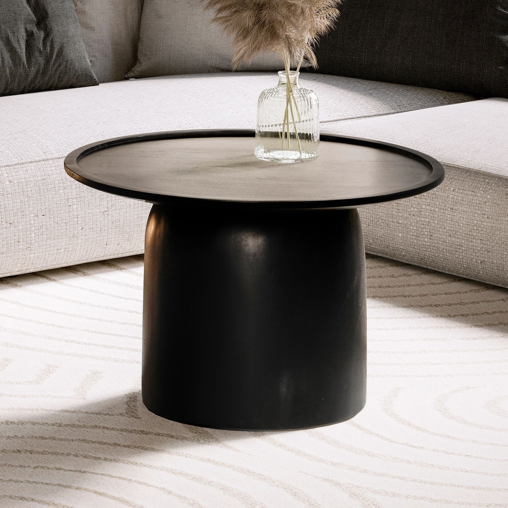 Couchtisch FineBuy Sofatisch Massivholz Schwarz 60x60x40 cm Wohnzimmertisch Rund | 04251757719660