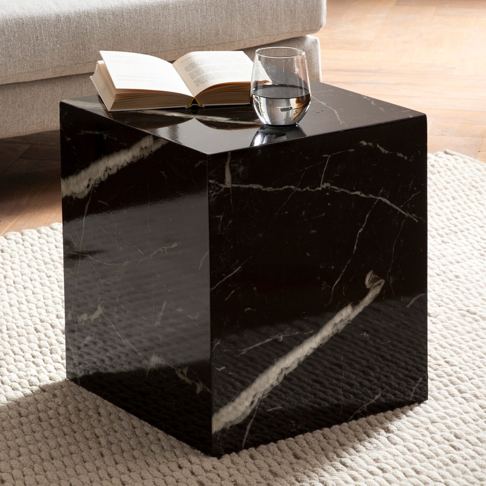 Couchtisch FineBuy Sofatisch MONOBLOC Marmor Optik 40x40x45 cm Wohnzimmertisch