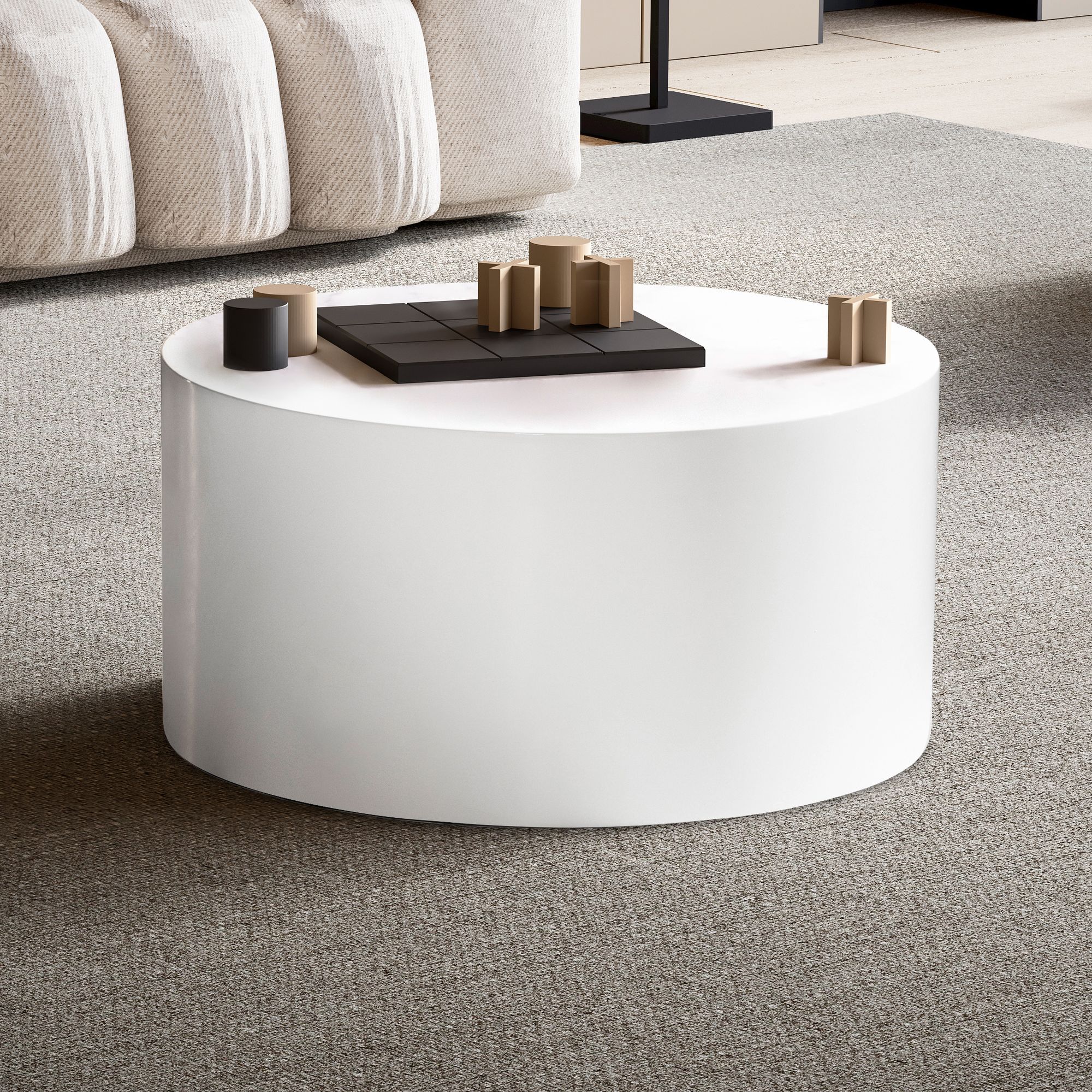 Couchtisch FineBuy Sofatisch MONOBLOC Wei&szlig; Hochglanz 60 cm Wohnzimmertisch Rund - Bild 1