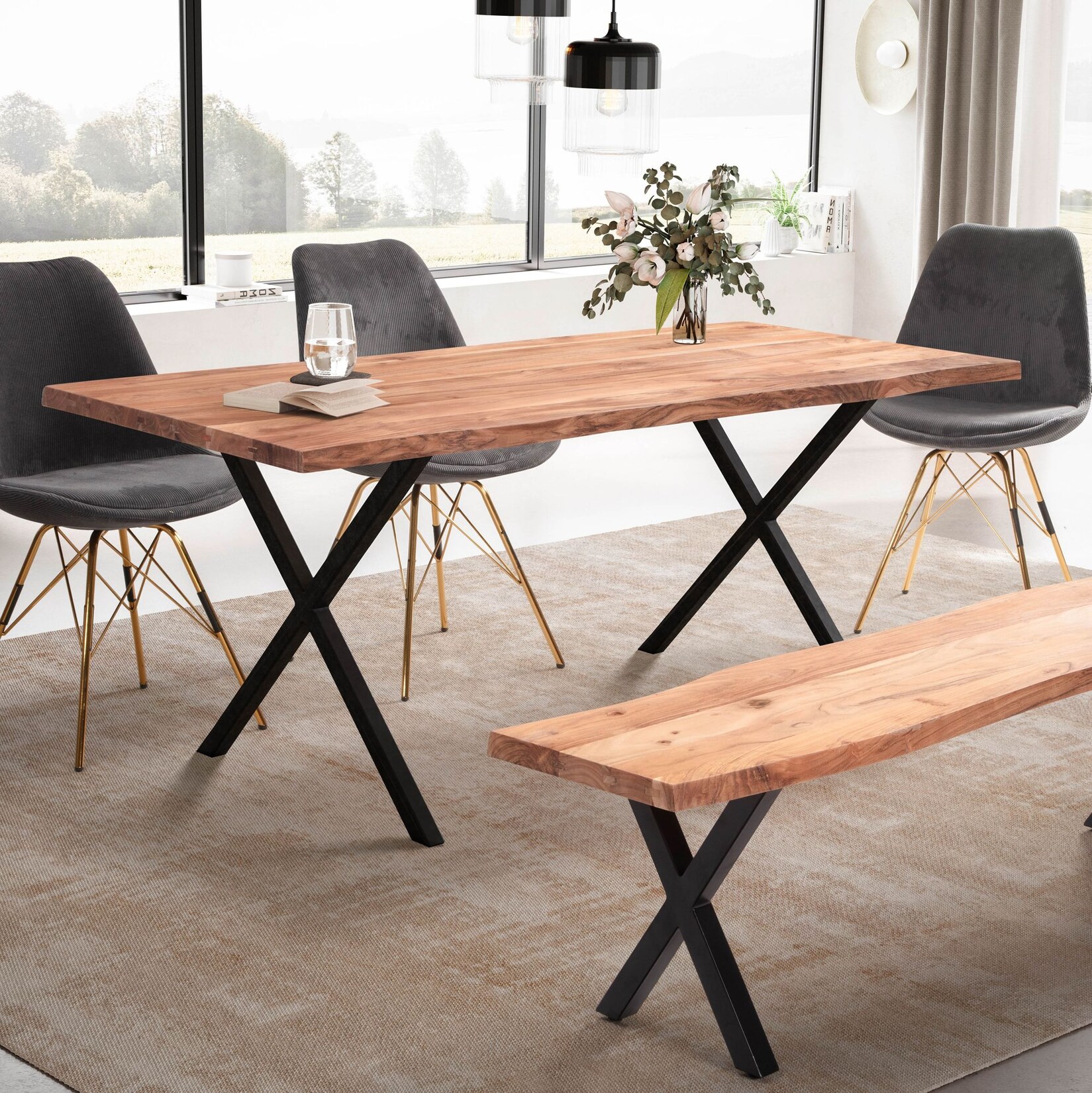 Esstisch FineBuy Esszimmertisch 120 cm Akazie Massivholz Küchentisch Baumkante | 04251757722288
