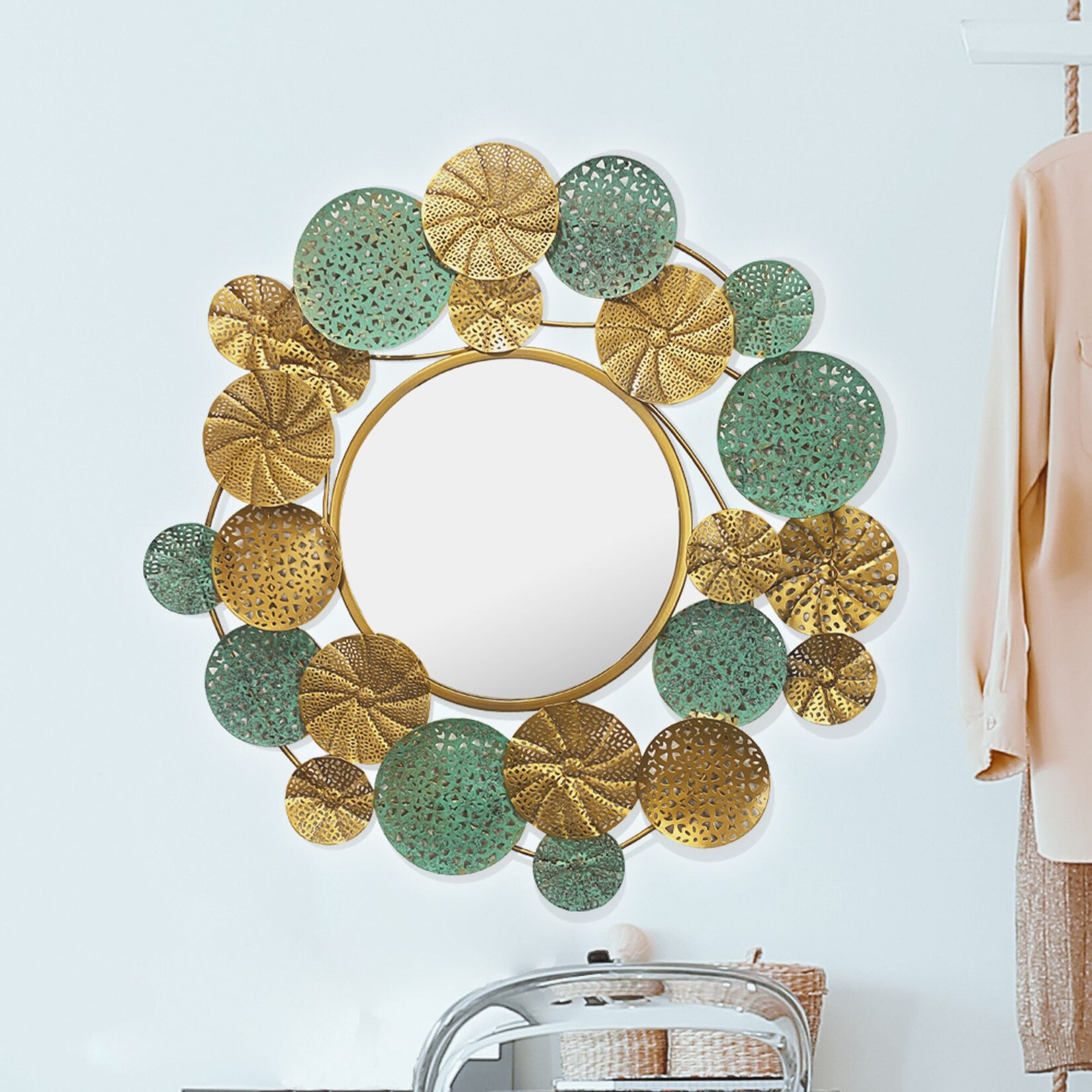 Wandspiegel FineBuy Flurspiegel Rund Metall 80×77 cm Spiegel Flur Hängespiegel | 04251757722530